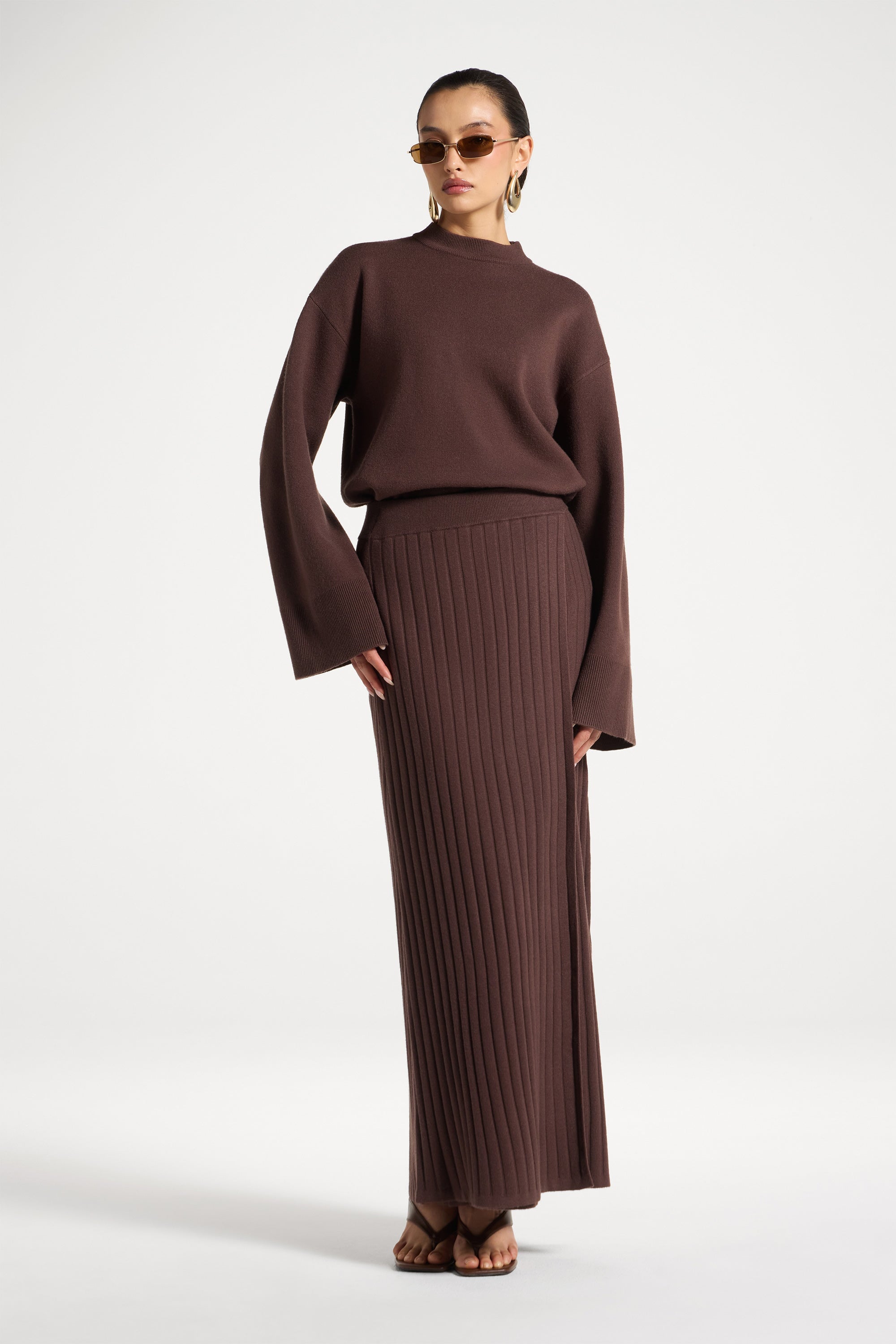 Ribbed Knit Wrap Skirt - Brown Abayas Veiled 