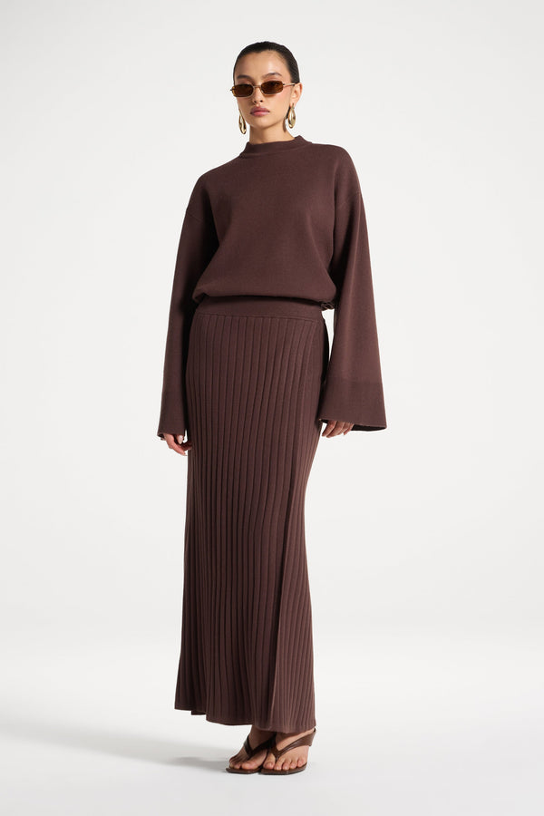 Ribbed Knit Wrap Skirt - Brown Abayas Veiled 