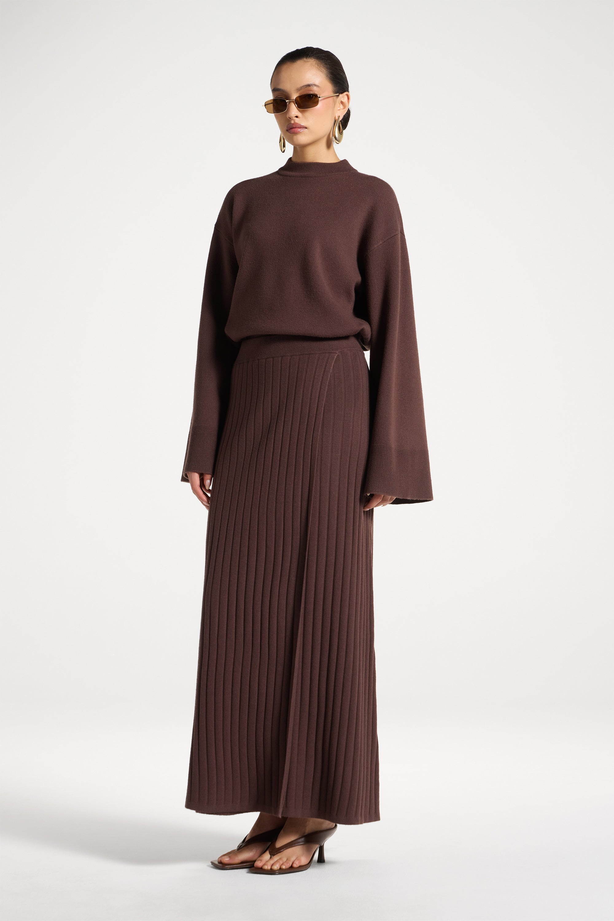 Ribbed Knit Wrap Skirt - Brown Abayas Veiled 
