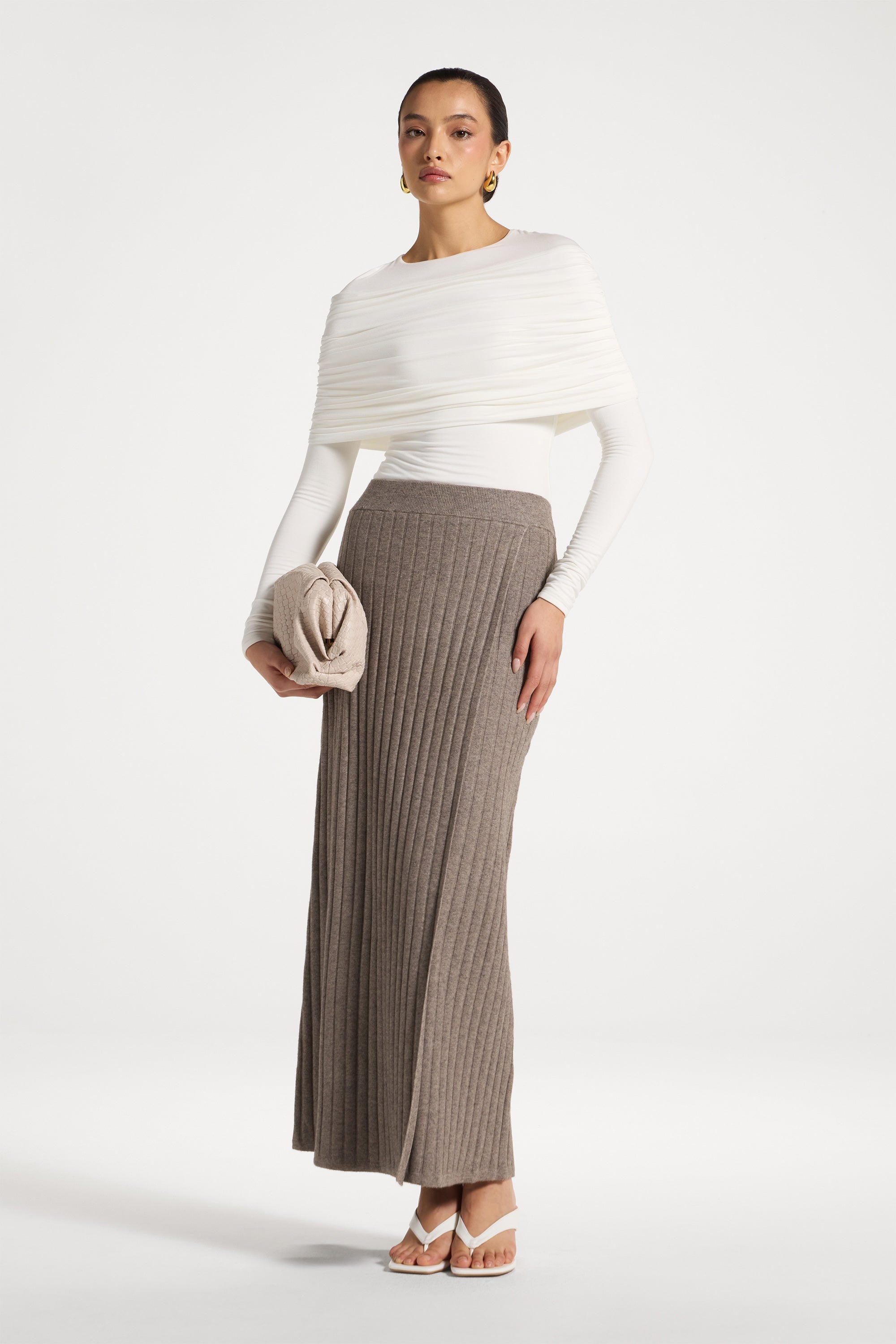 Ribbed Knit Wrap Skirt - Granite Abayas Veiled 