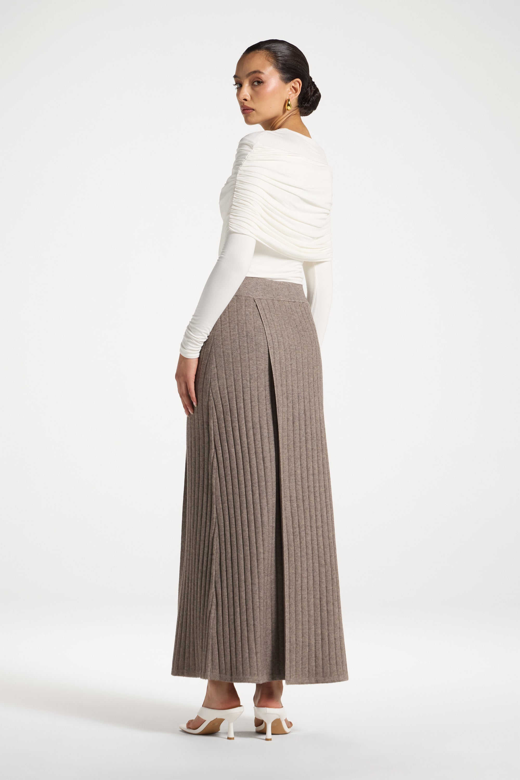 Ribbed Knit Wrap Skirt - Granite Abayas Veiled 