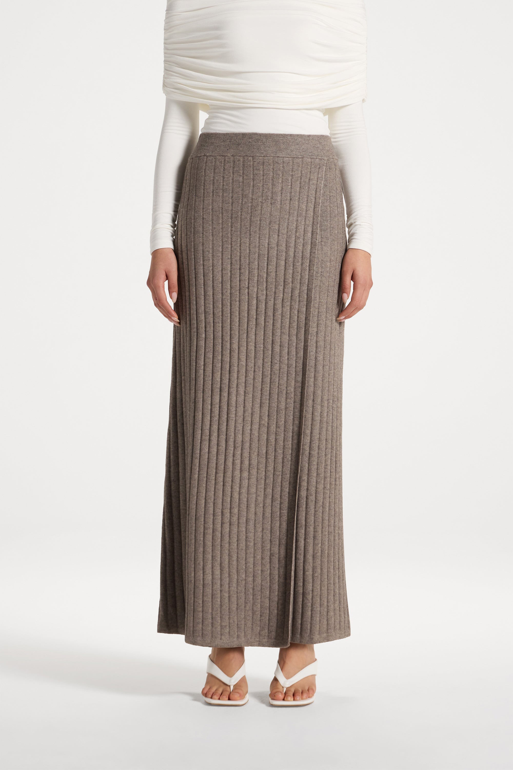 Ribbed Knit Wrap Skirt - Granite Abayas Veiled 