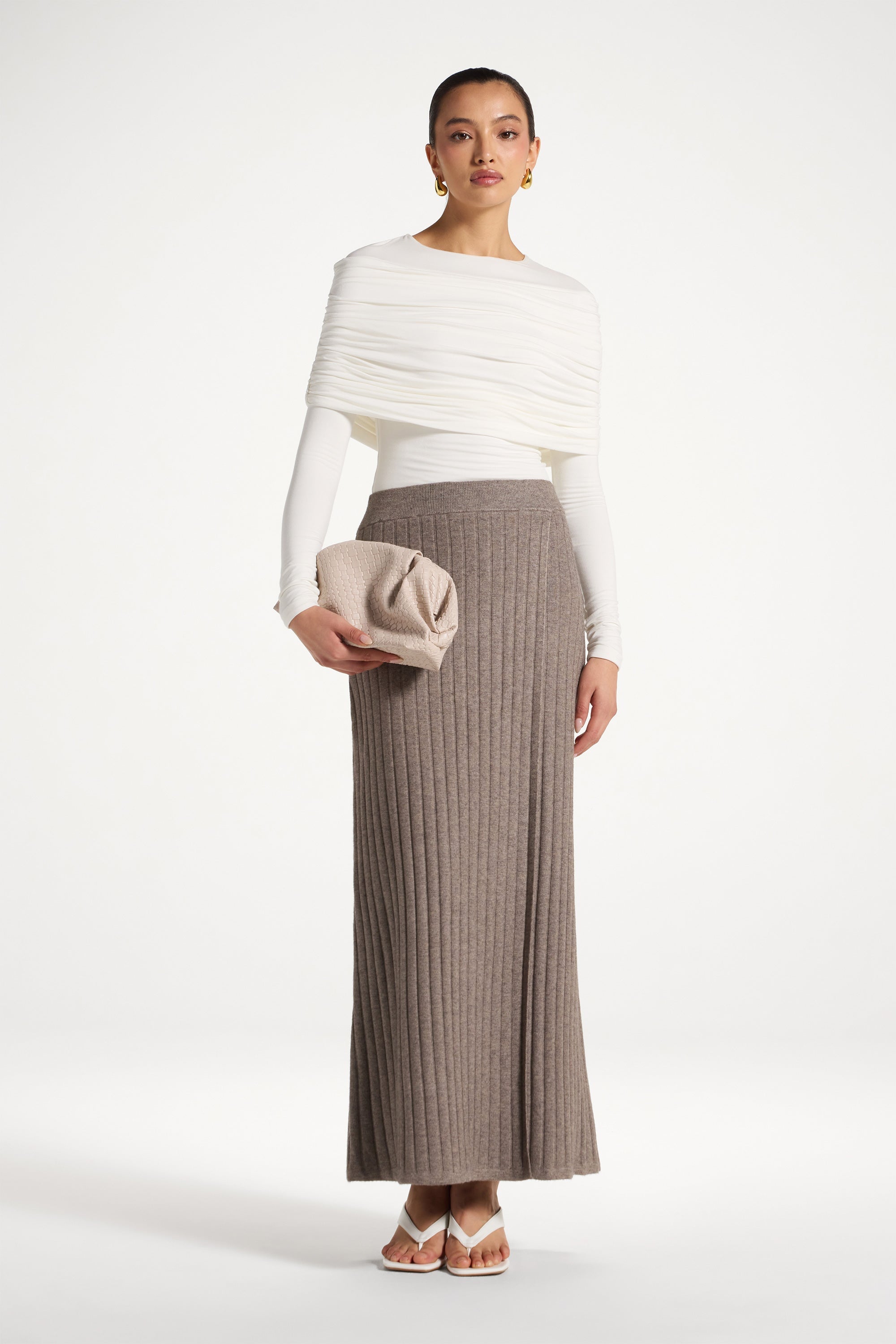 Ribbed Knit Wrap Skirt - Granite Abayas Veiled 