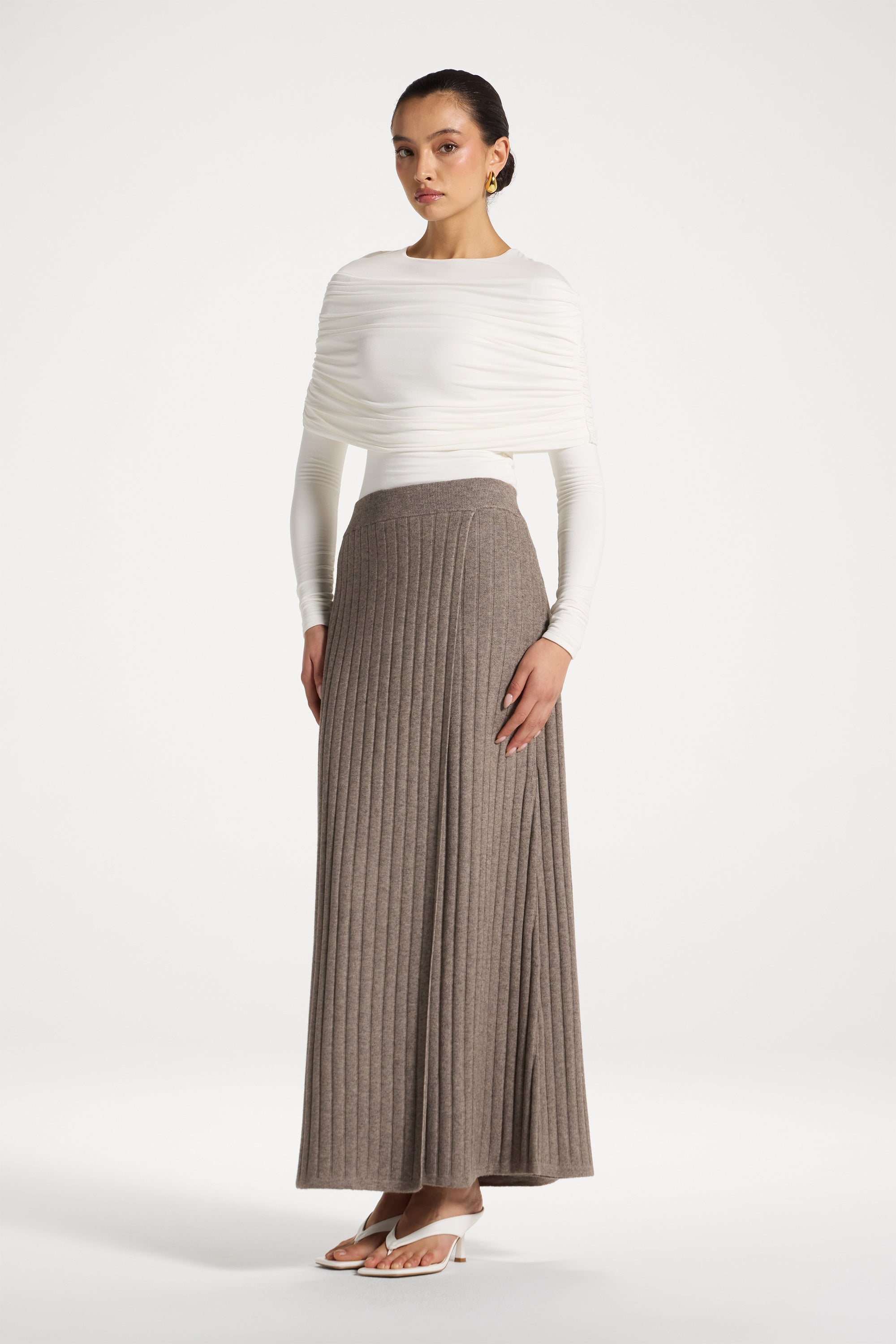 Ribbed Knit Wrap Skirt - Granite Abayas Veiled 