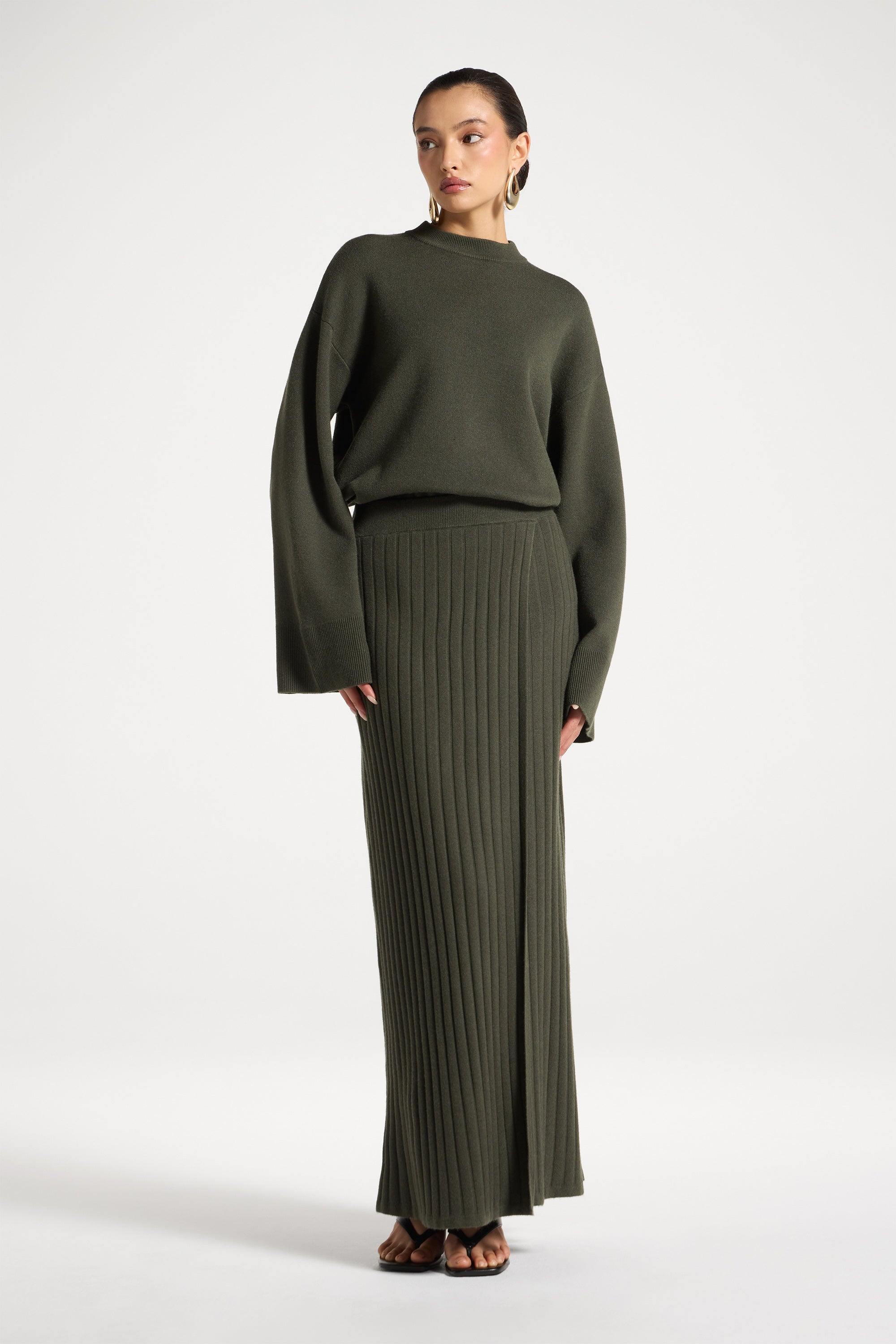 Ribbed Knit Wrap Skirt - Sage Abayas Veiled 