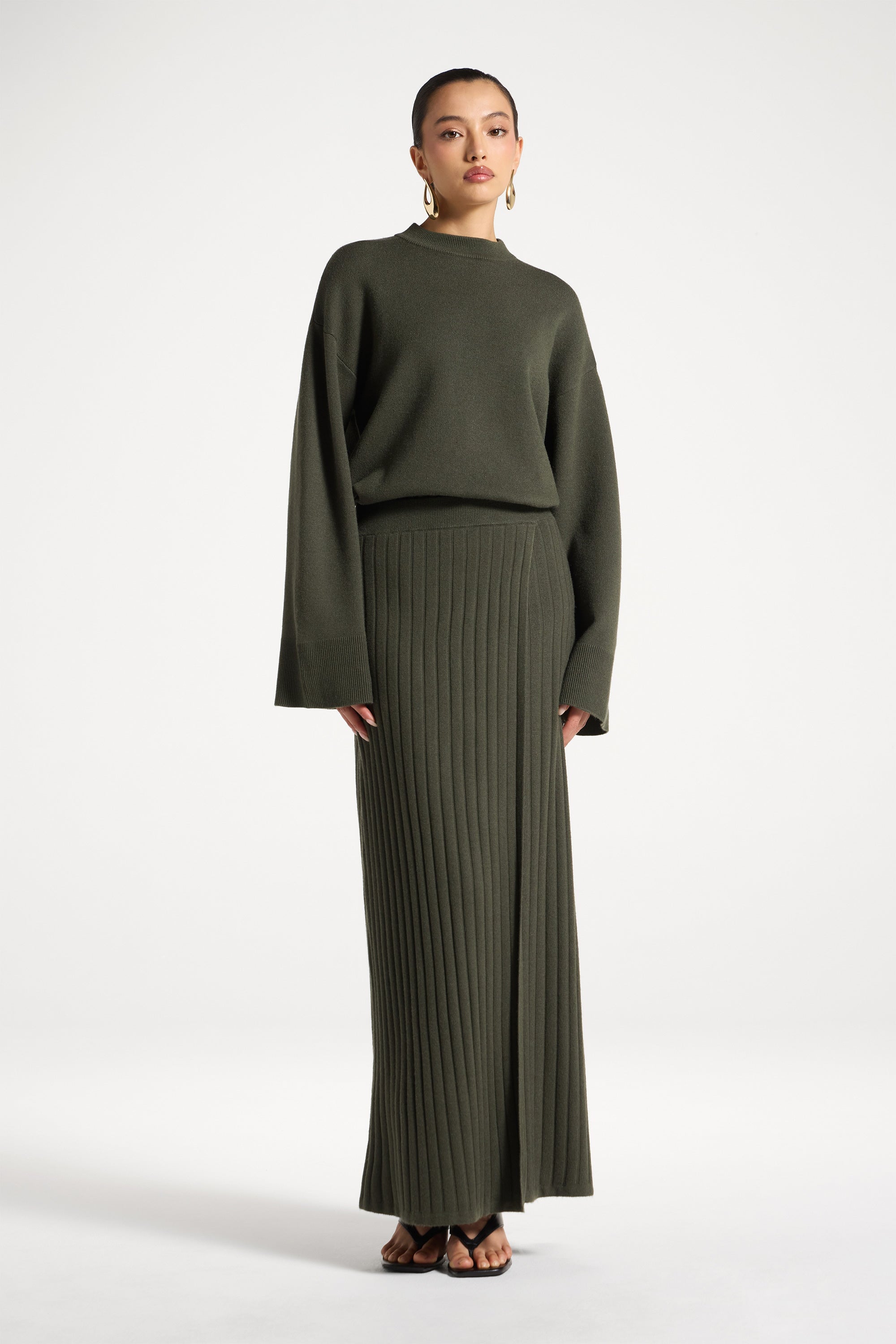 Ribbed Knit Wrap Skirt - Sage Abayas Veiled 