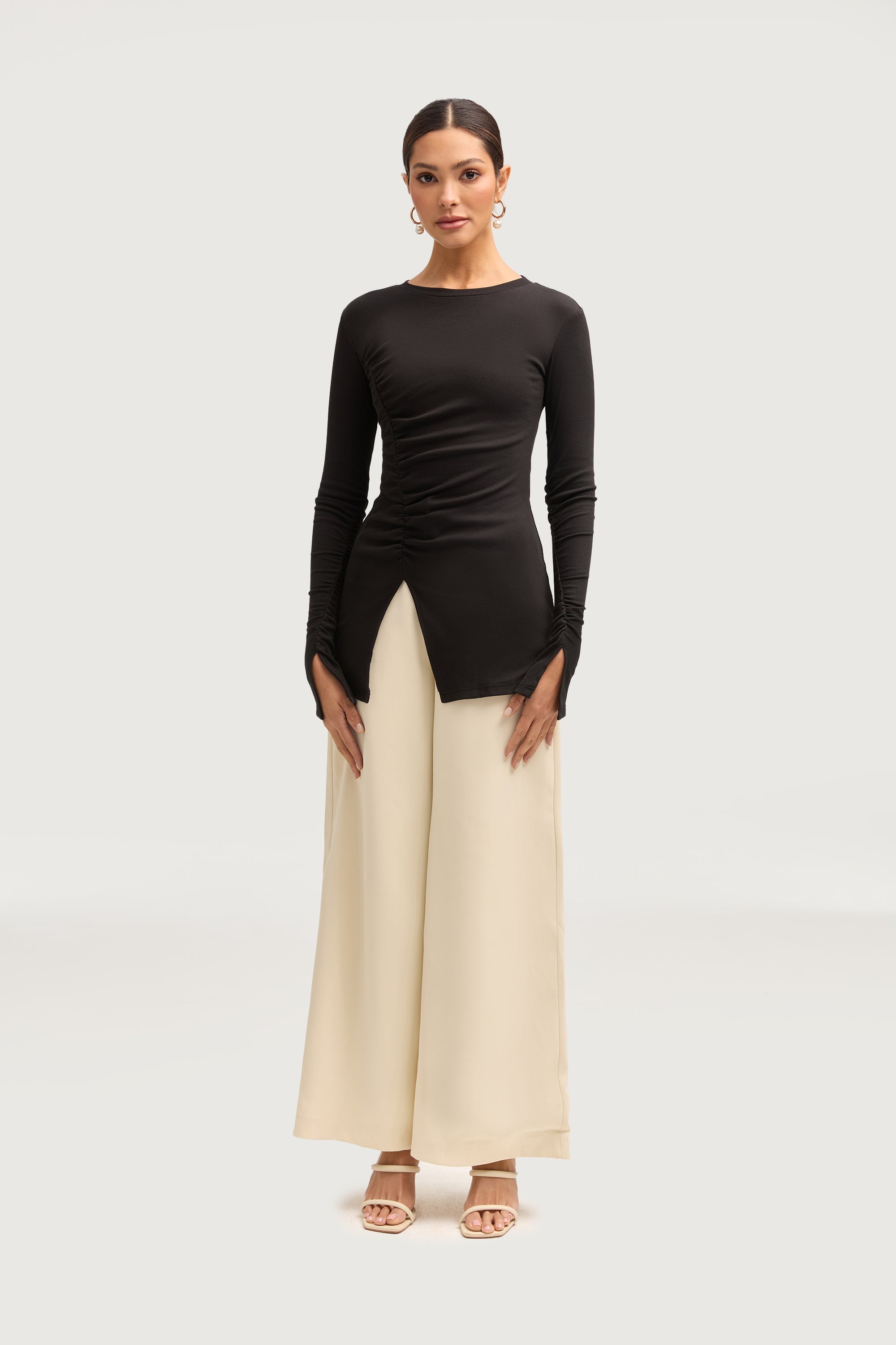 Ribbed Split Hem Top - Black Tops Veiled Collection 