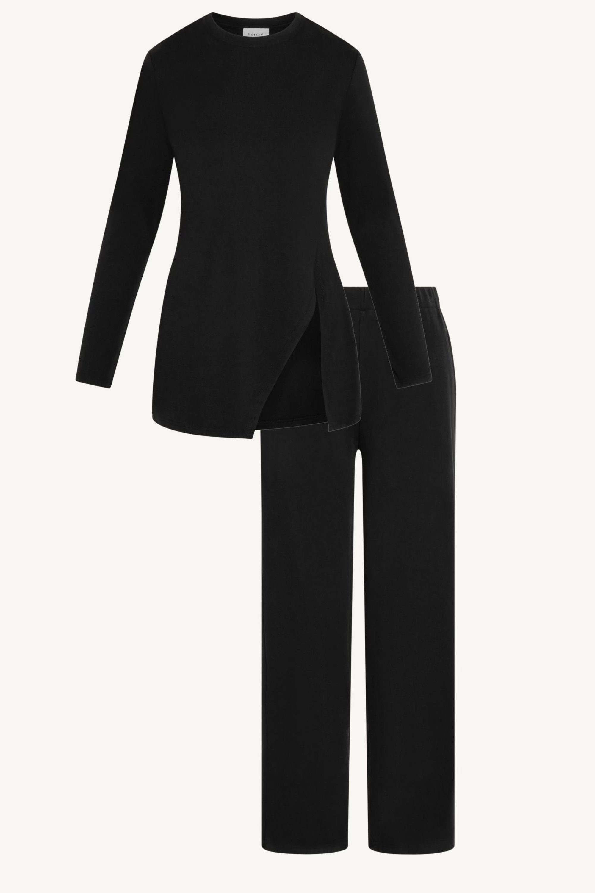 Ribbed Top & Pants Matching Set - Black Abayas Veiled 