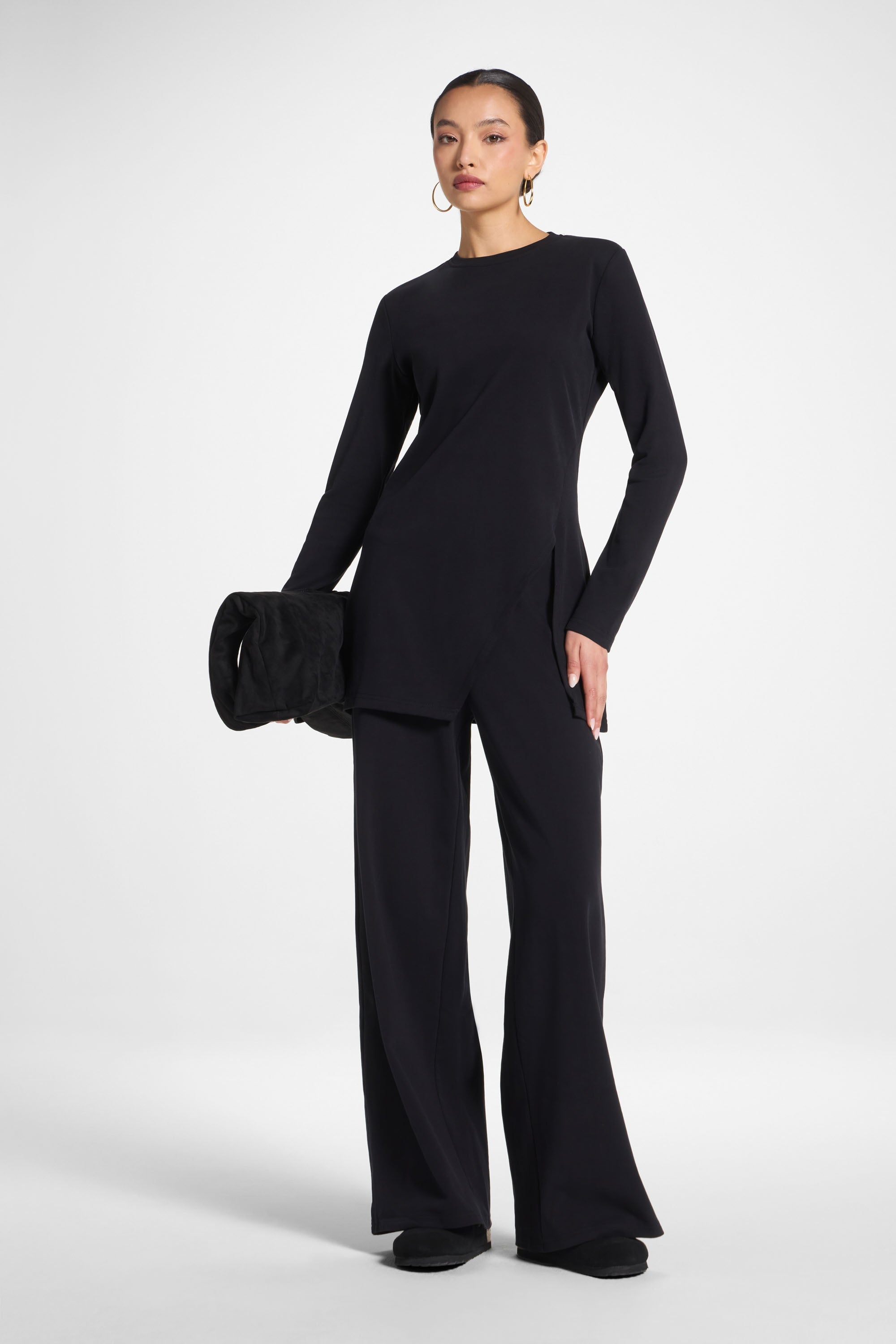 Ribbed Top & Pants Matching Set - Black Abayas Veiled 