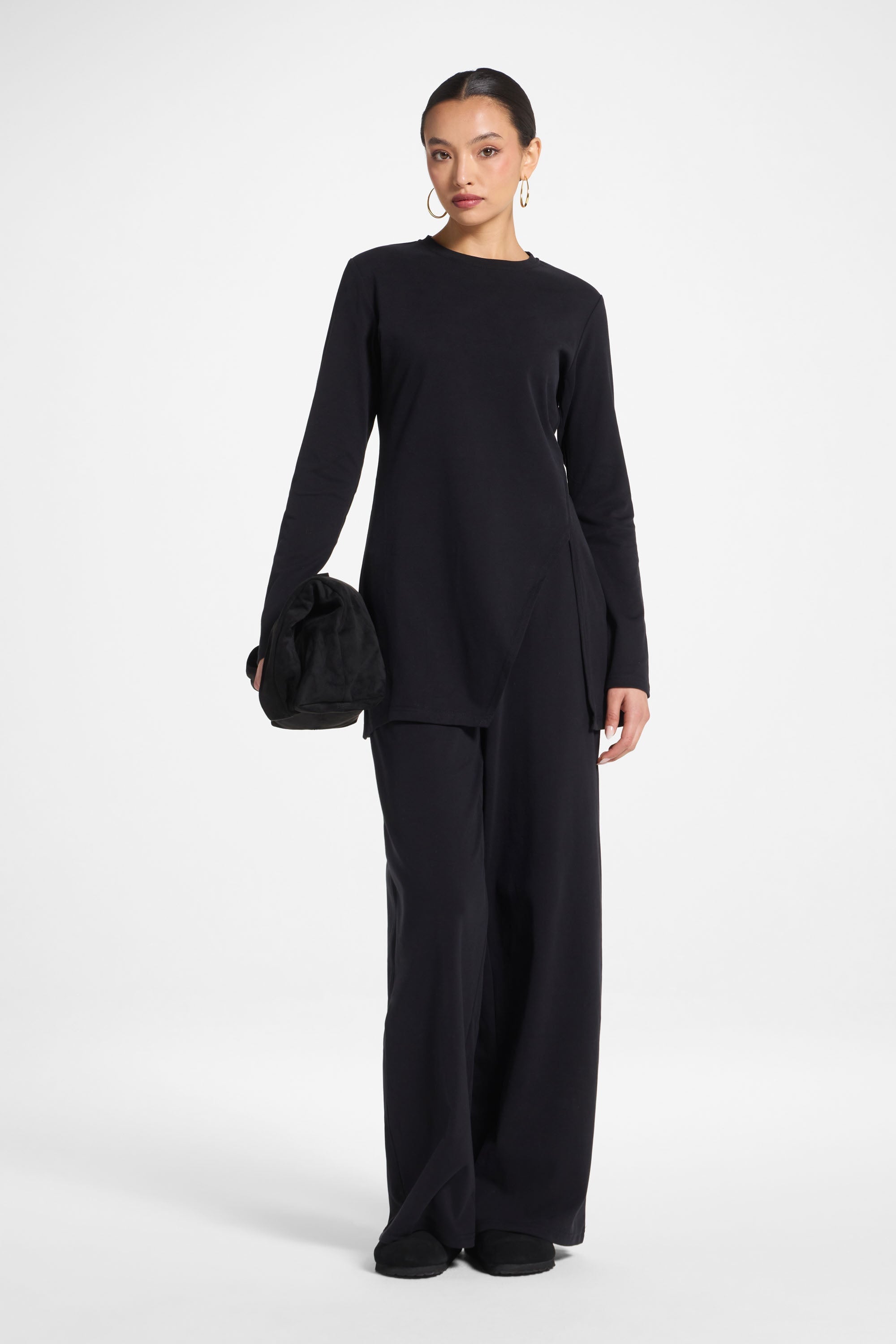 Ribbed Top & Pants Matching Set - Black Abayas Veiled 