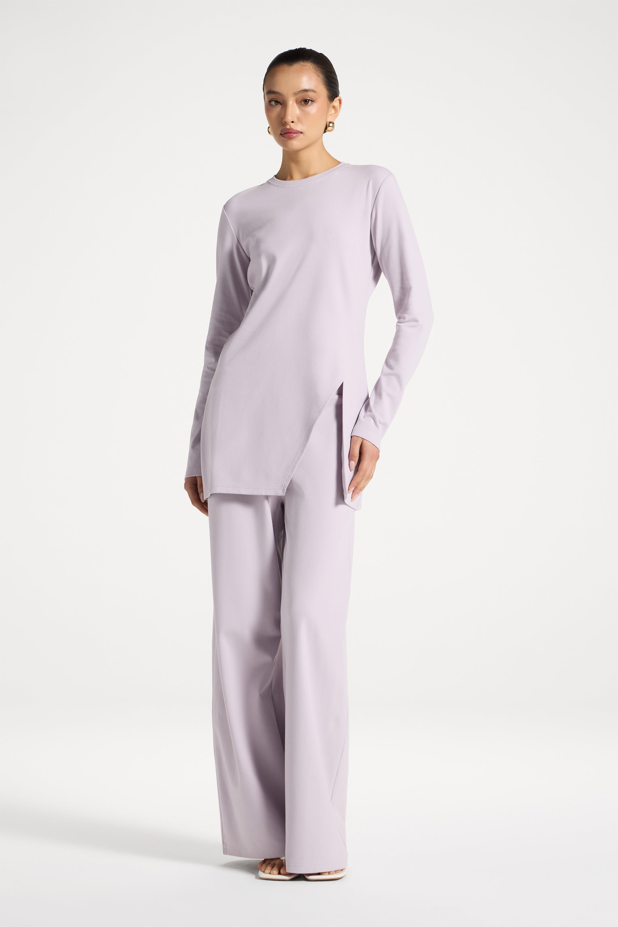 Ribbed Top & Pants Matching Set - Lilac Abayas Veiled 