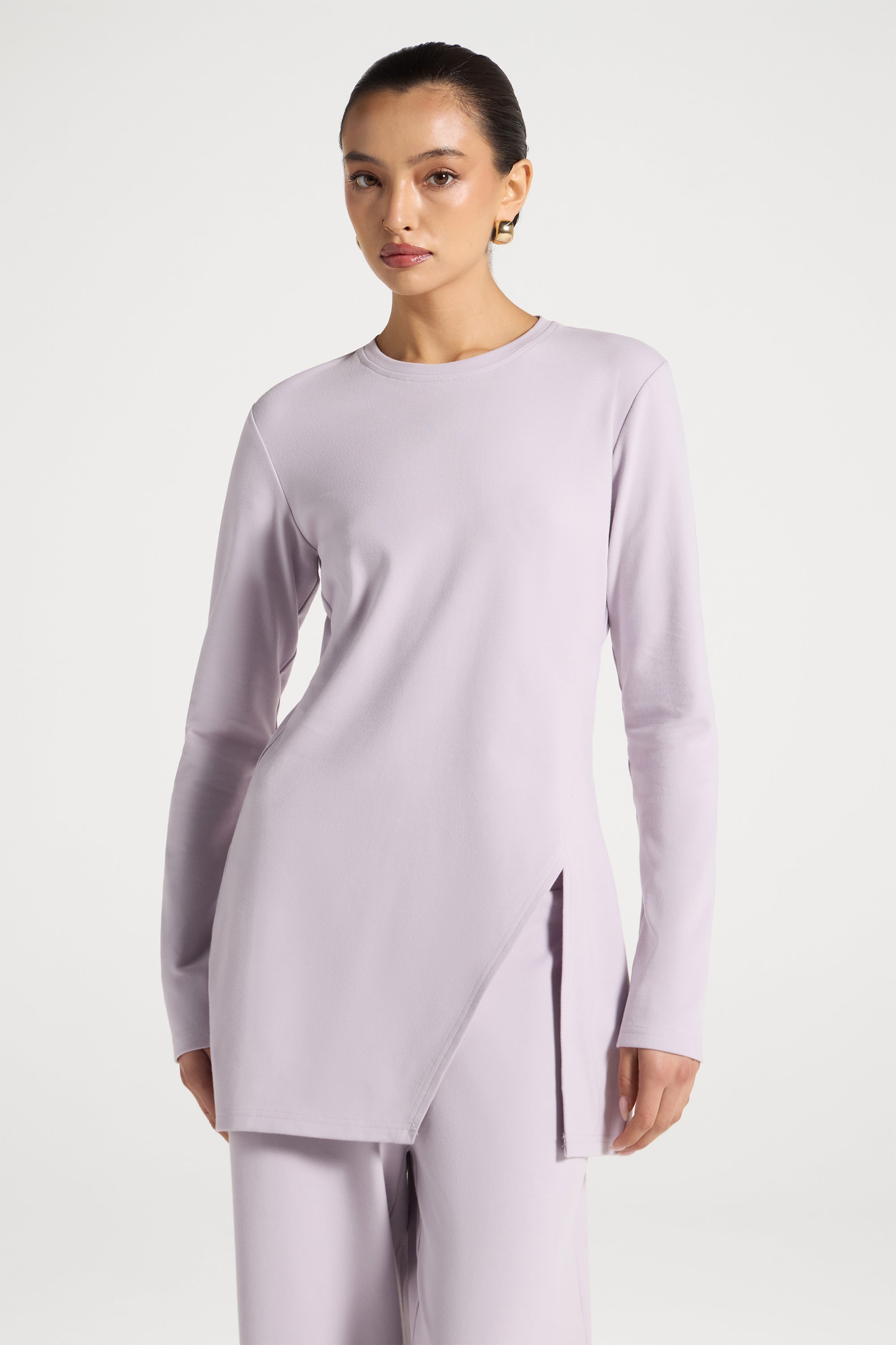 Ribbed Top & Pants Matching Set - Lilac Abayas Veiled 