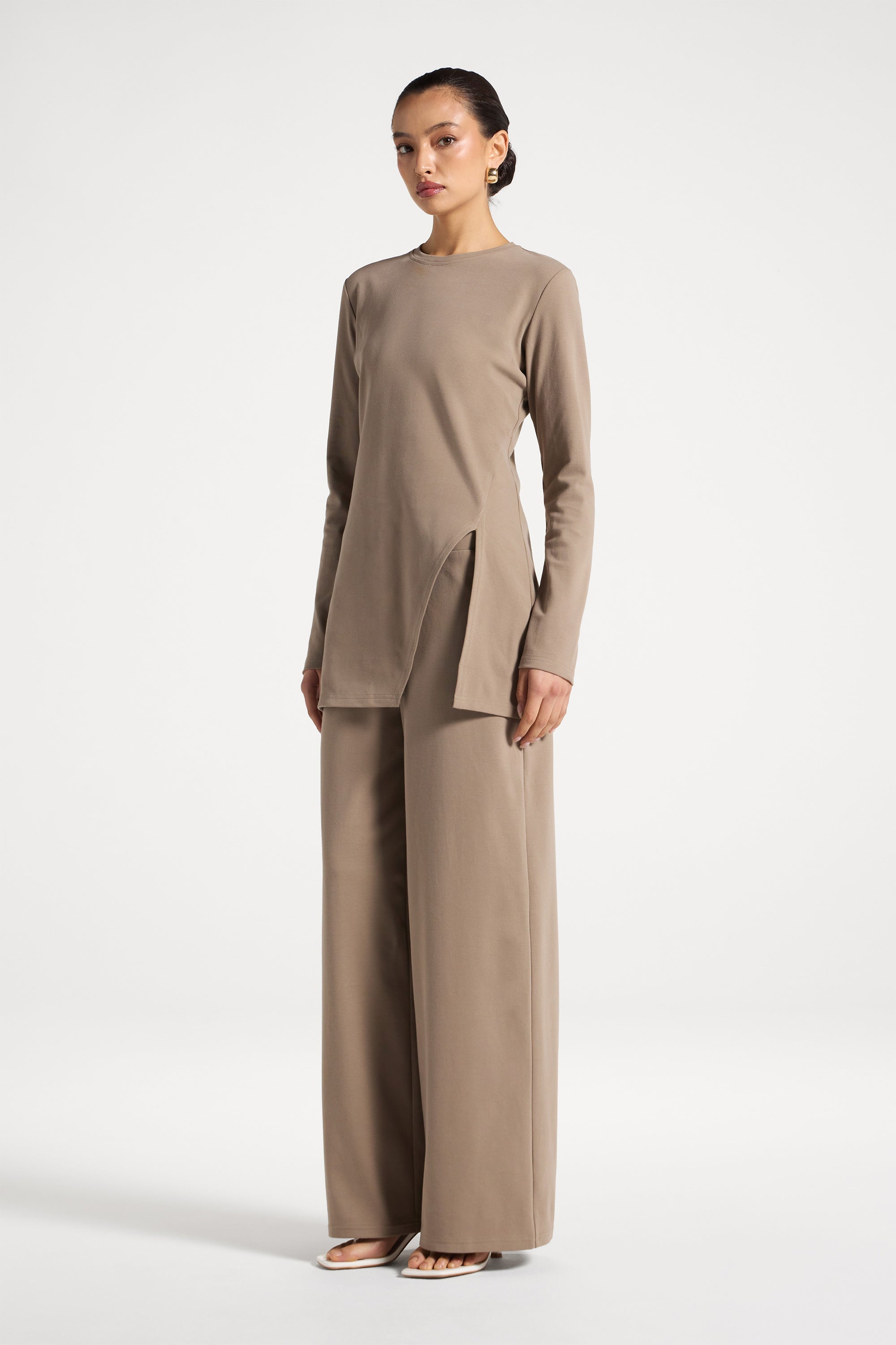 Ribbed Top & Pants Matching Set - Pebble Abayas Veiled 