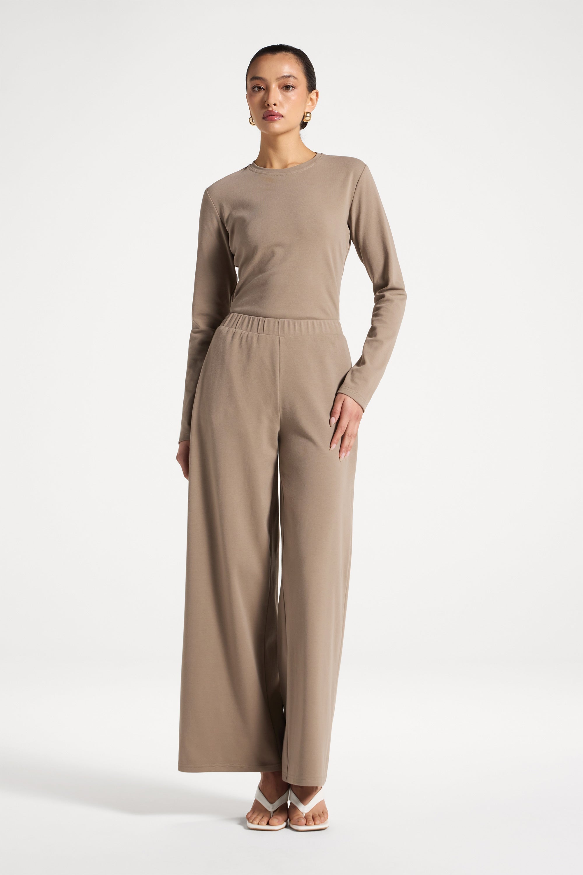 Ribbed Top & Pants Matching Set - Pebble Abayas Veiled 
