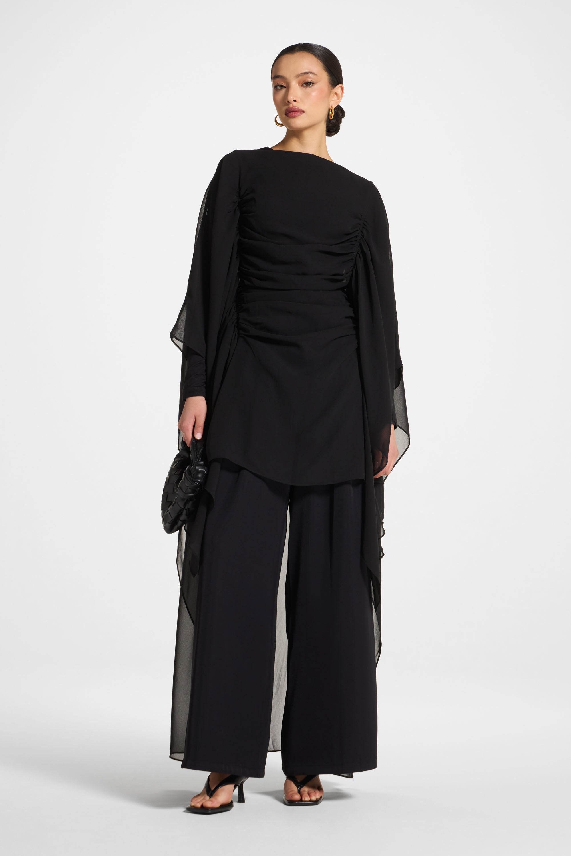 Rouched Cape Top - Black
