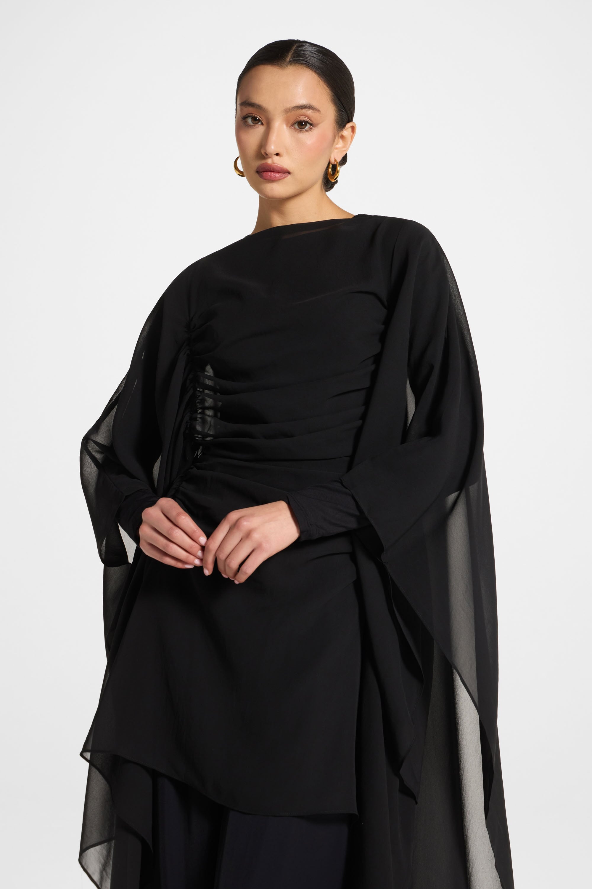 Rouched Cape Top - Black Abayas Veiled 