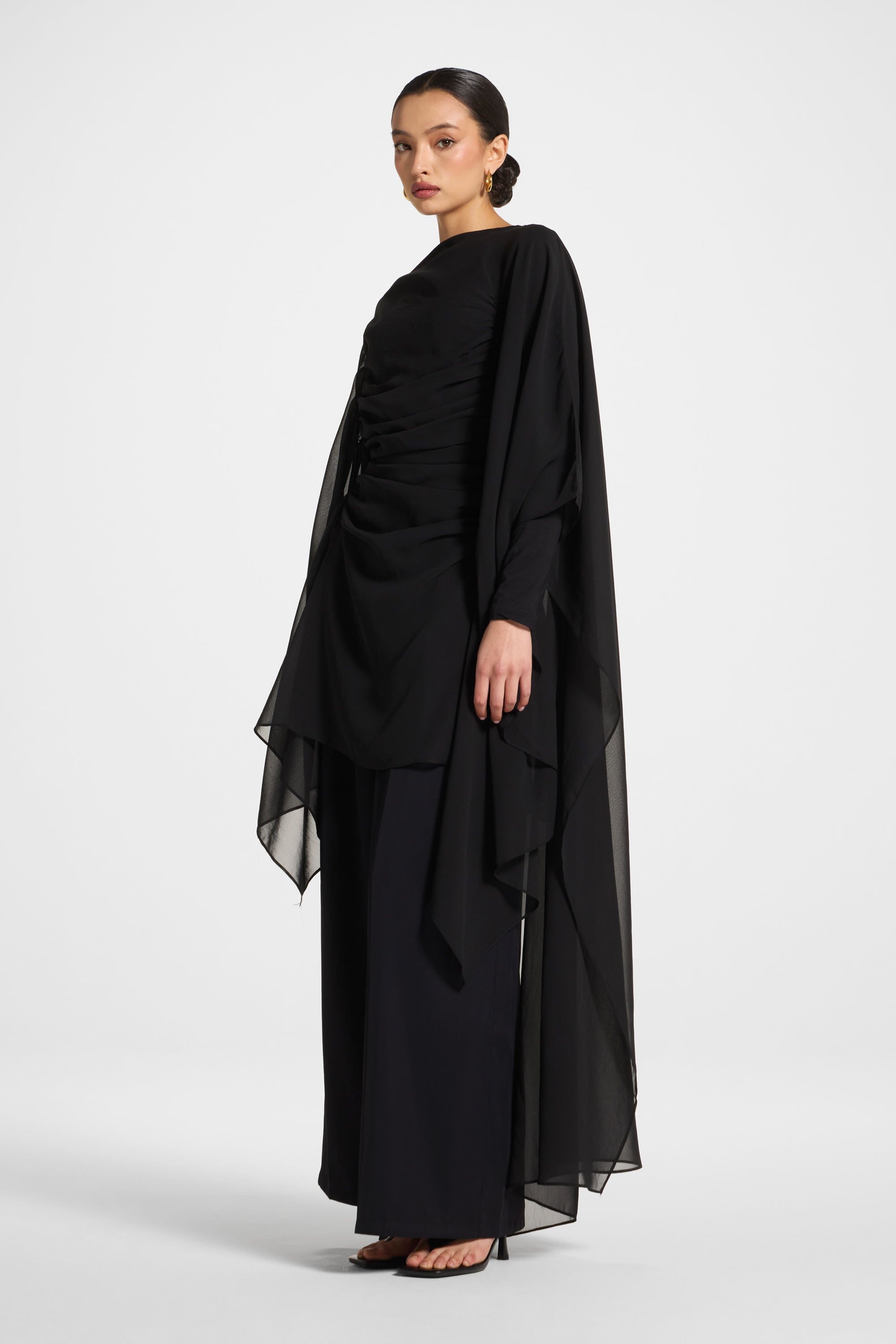 Rouched Cape Top - Black Abayas Veiled 