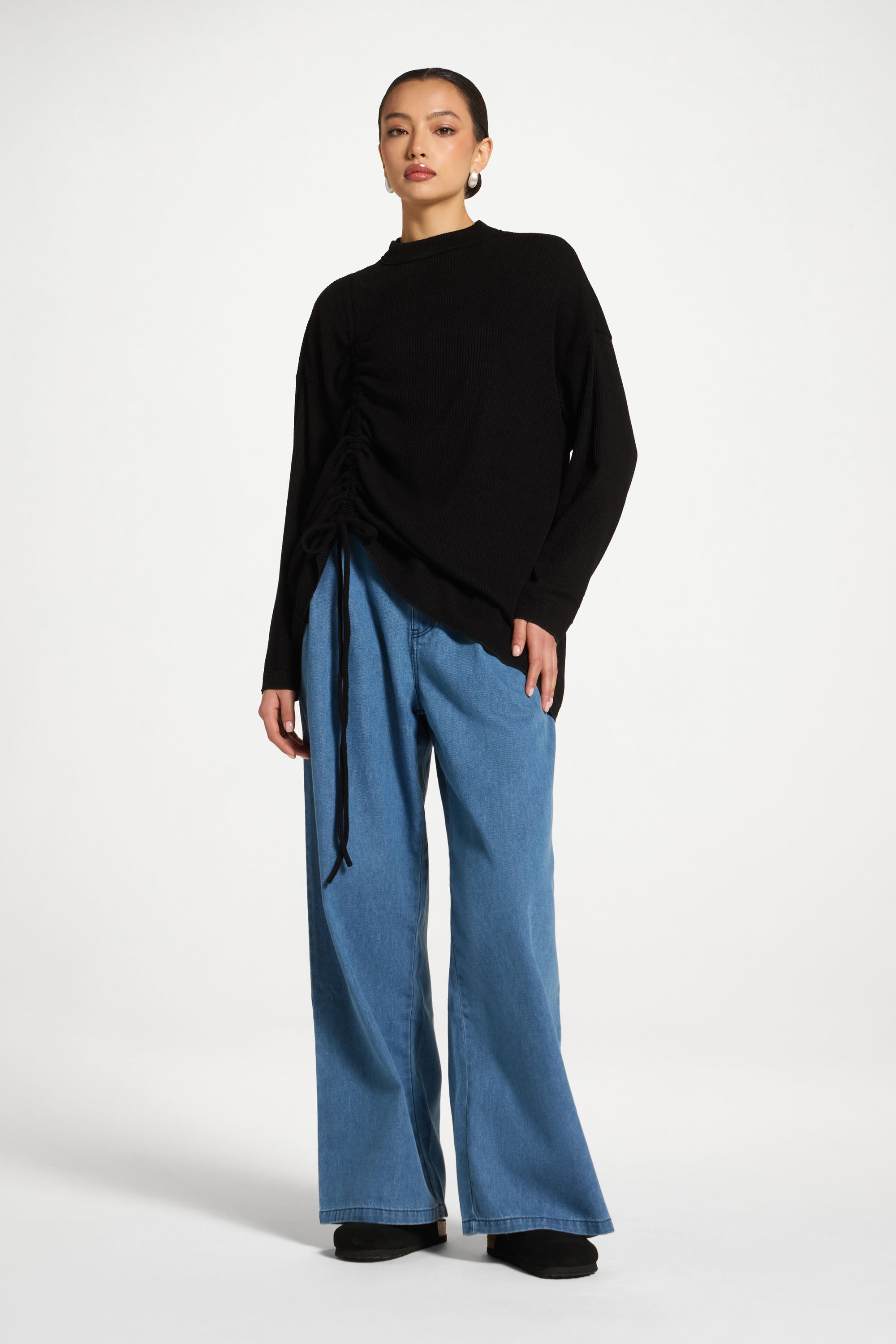 Rouched Knit Tunic - Black Abayas Veiled 