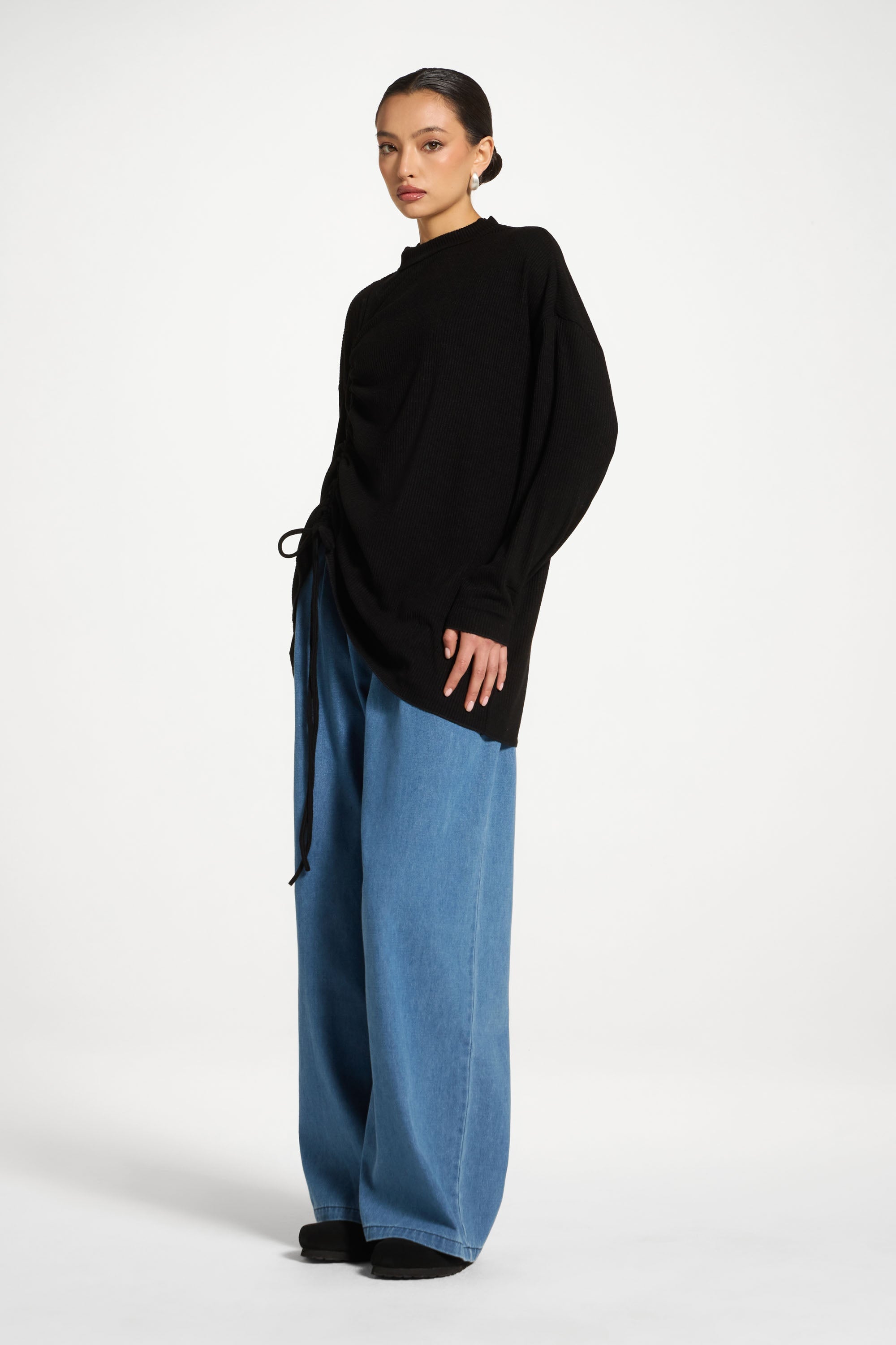 Rouched Knit Tunic - Black Abayas Veiled 