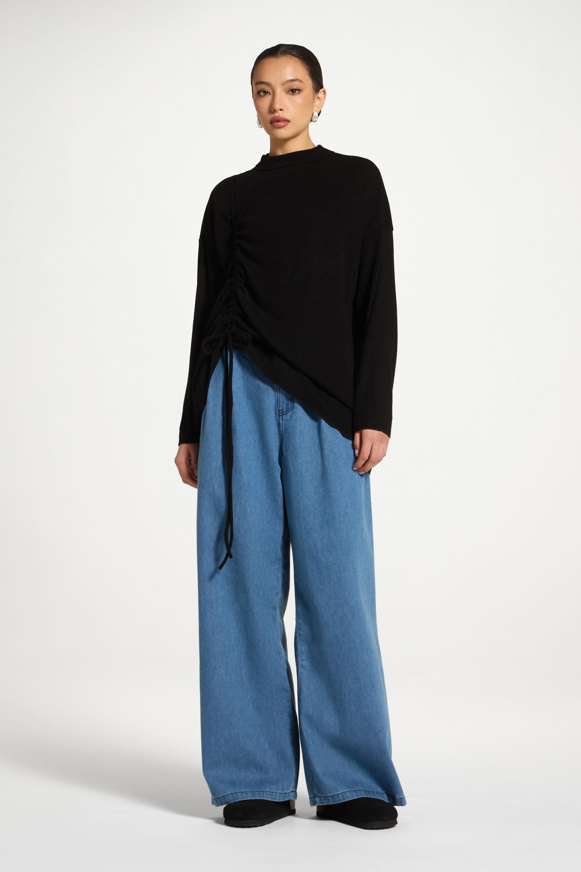 Rouched Knit Tunic - Black Abayas Veiled 