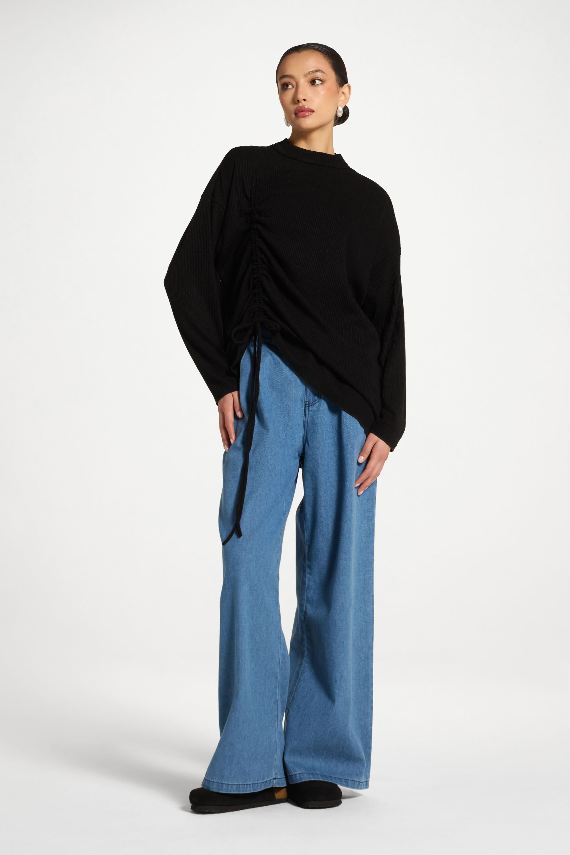 Rouched Knit Tunic - Black Abayas Veiled 