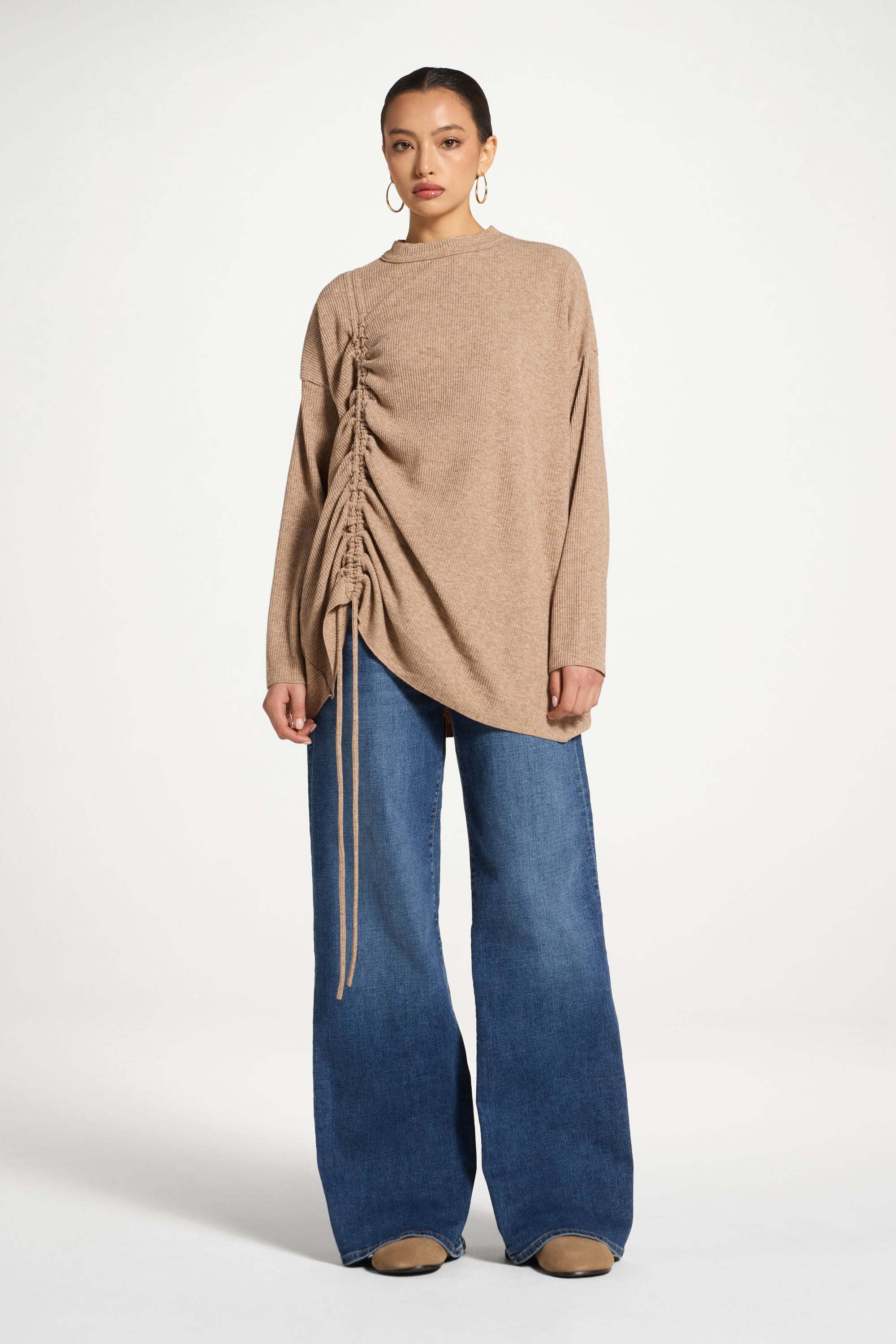 Rouched Knit Tunic - Brown Abayas Veiled 