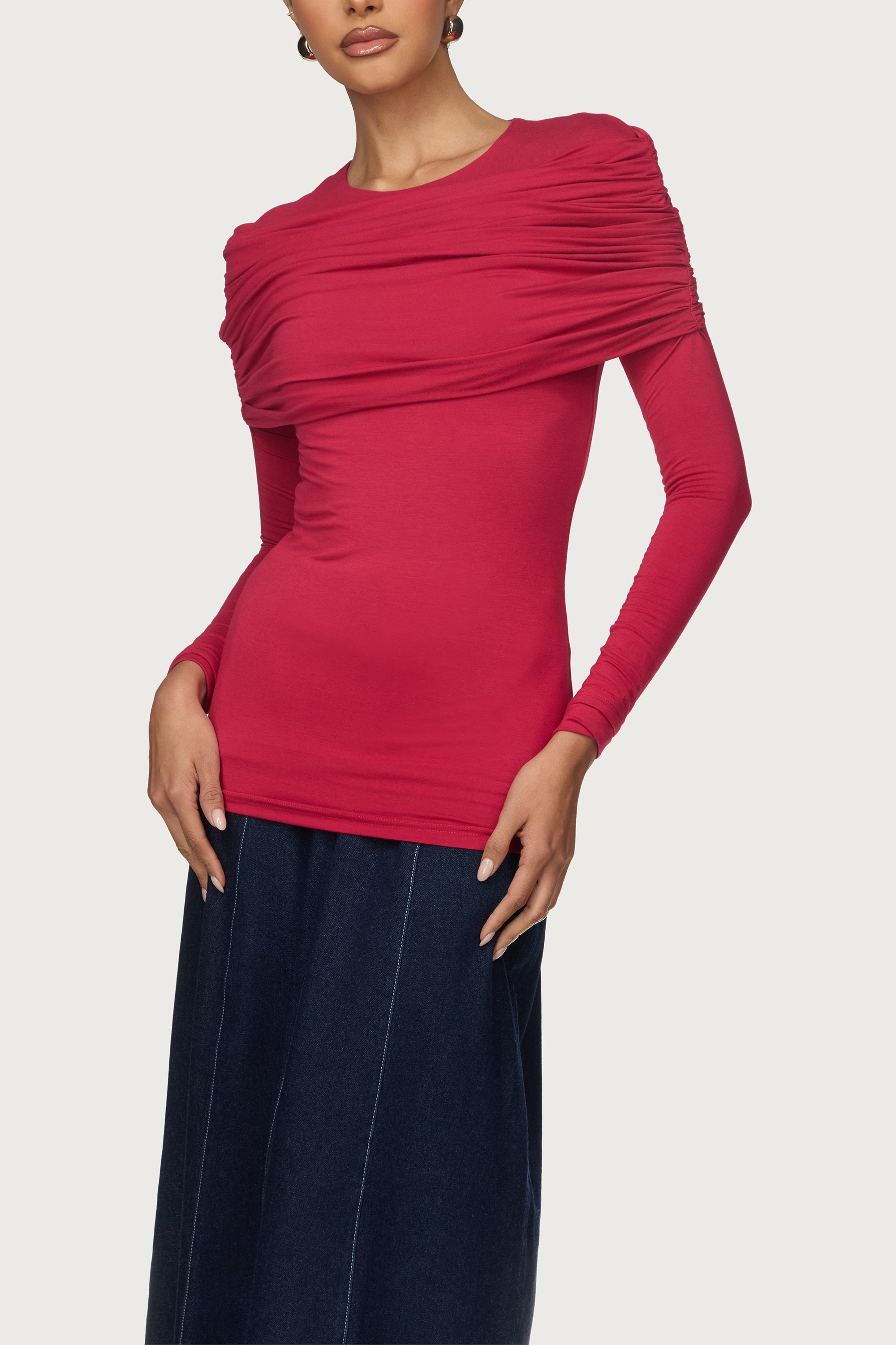 Rouched Shoulder Top - Berry Abayas Veiled 