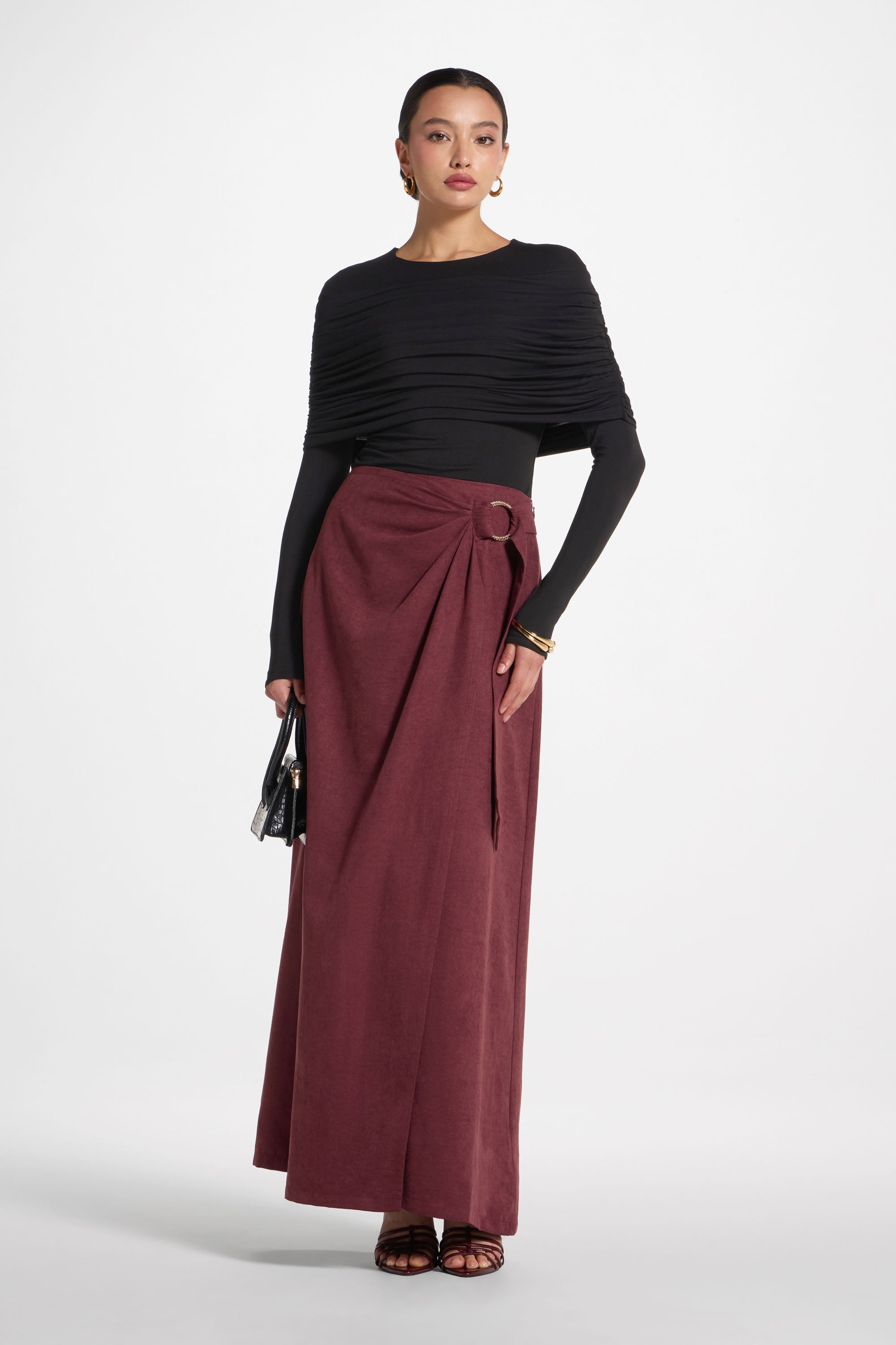 Suede Wrap Skirt - Fig
