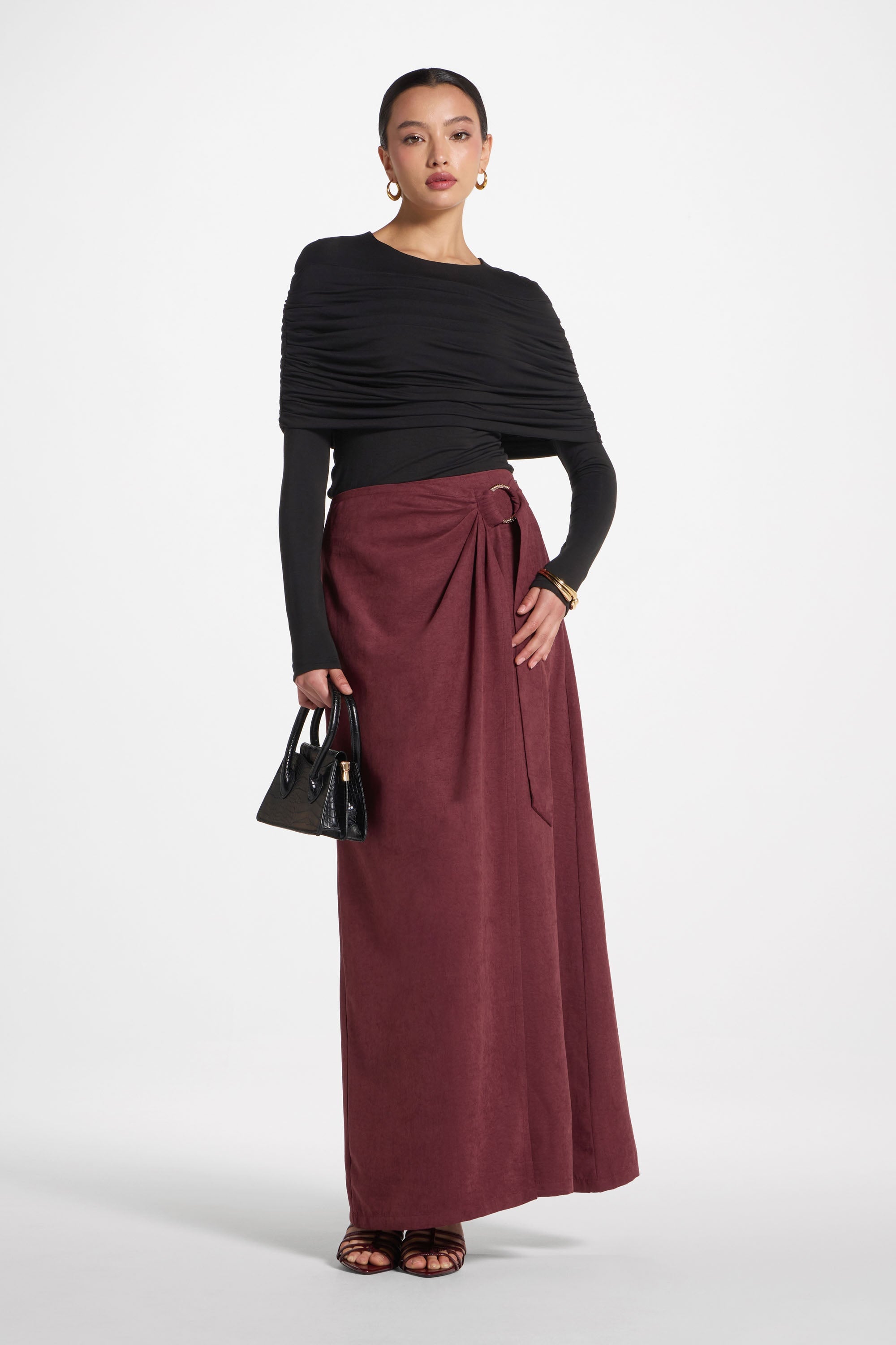 Rouched Shoulder Top - Black Abayas Veiled 
