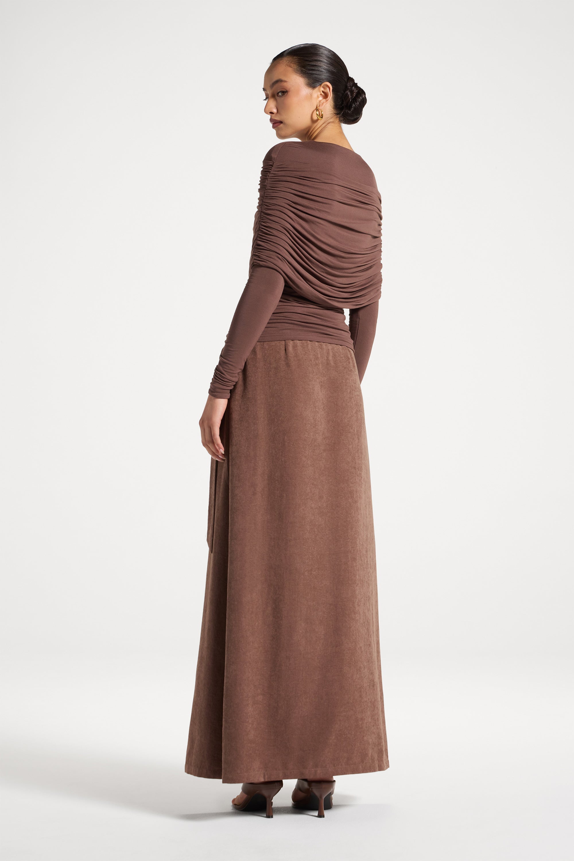 Rouched Shoulder Top - Chocolate Abayas Veiled 