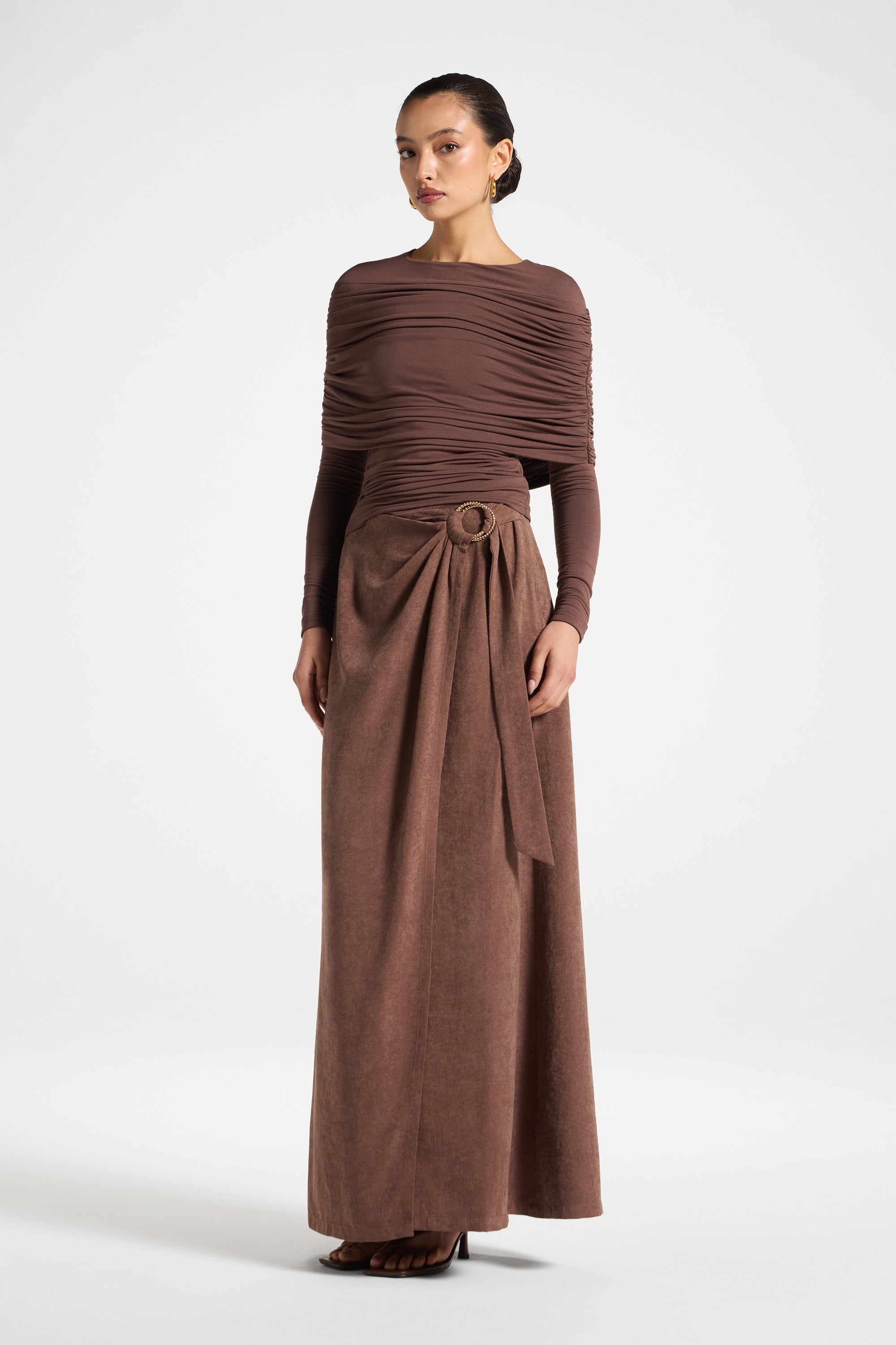 Rouched Shoulder Top - Chocolate Abayas Veiled 