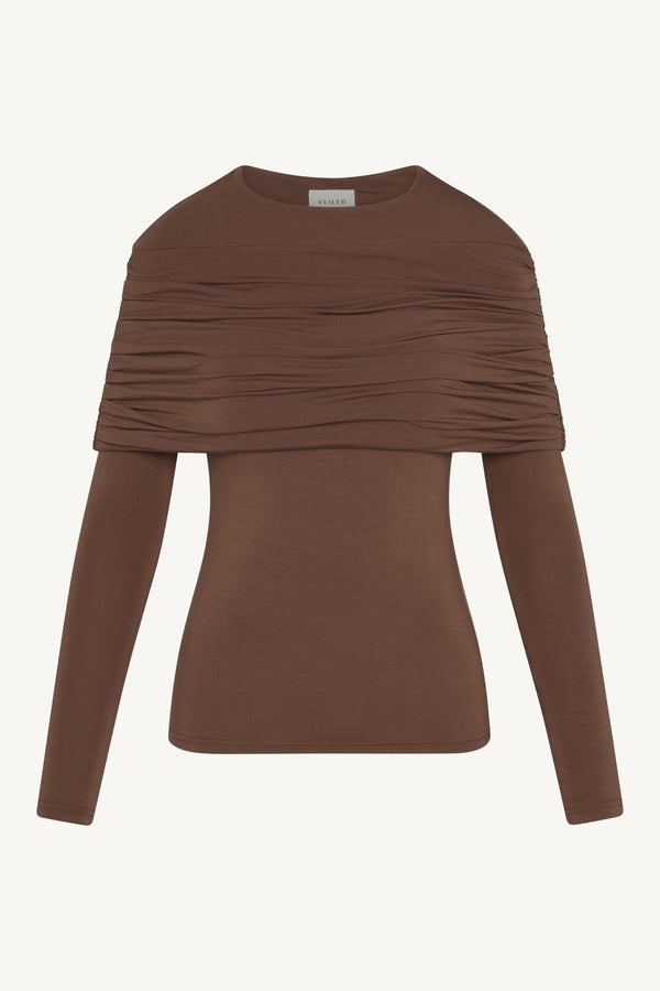 Rouched Shoulder Top - Cocoa Abayas Veiled 