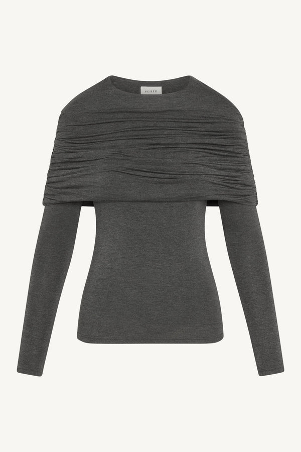 Rouched Shoulder Top - Dark Charcoal Abayas Veiled 