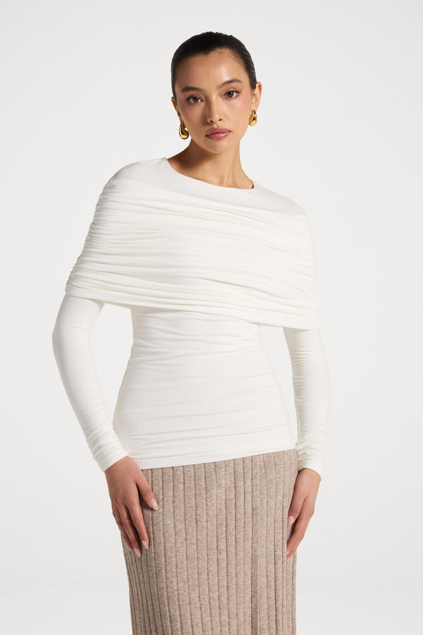 Rouched Shoulder Top - White Abayas Veiled 