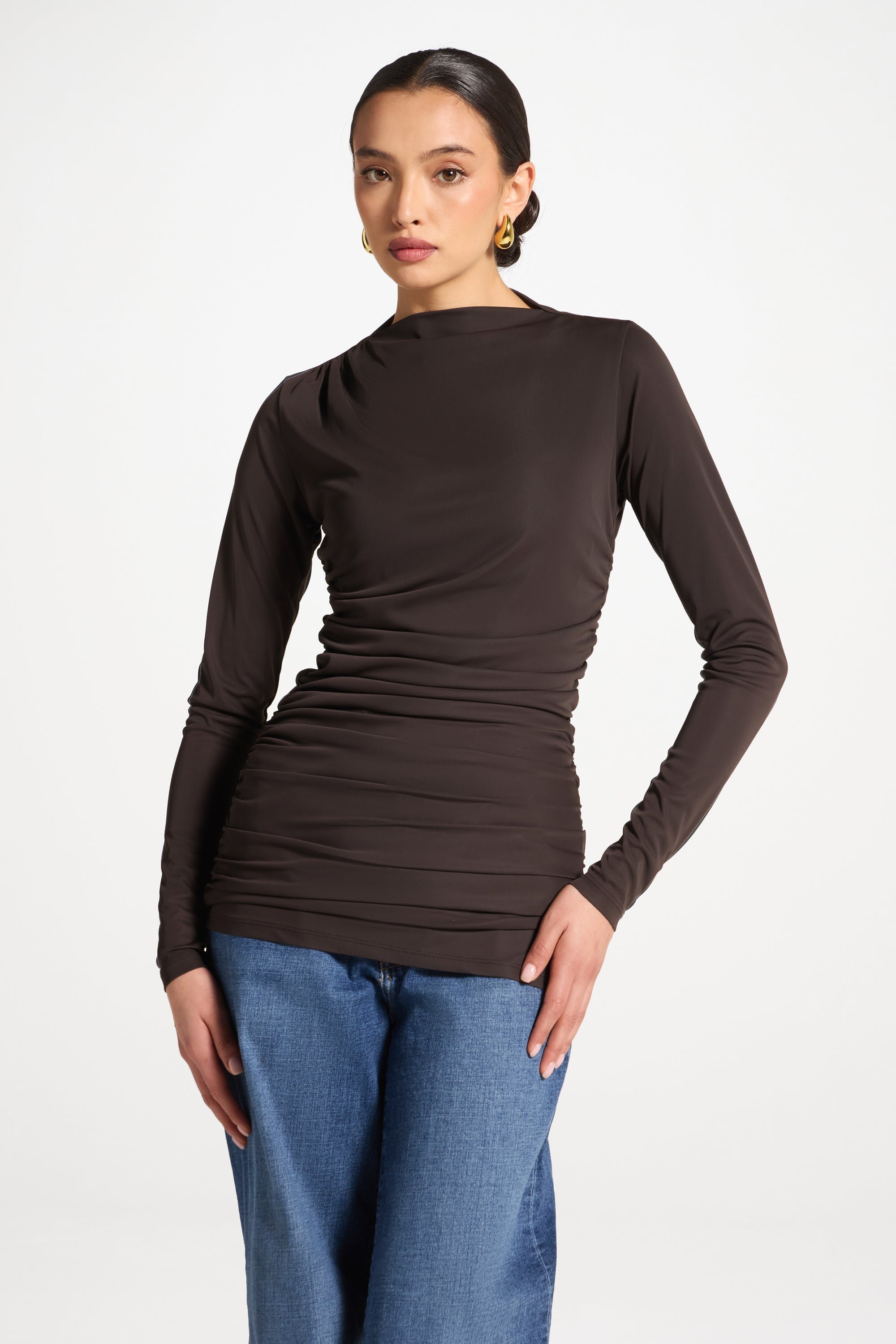 Rouched Top - Chocolate Abayas Veiled 
