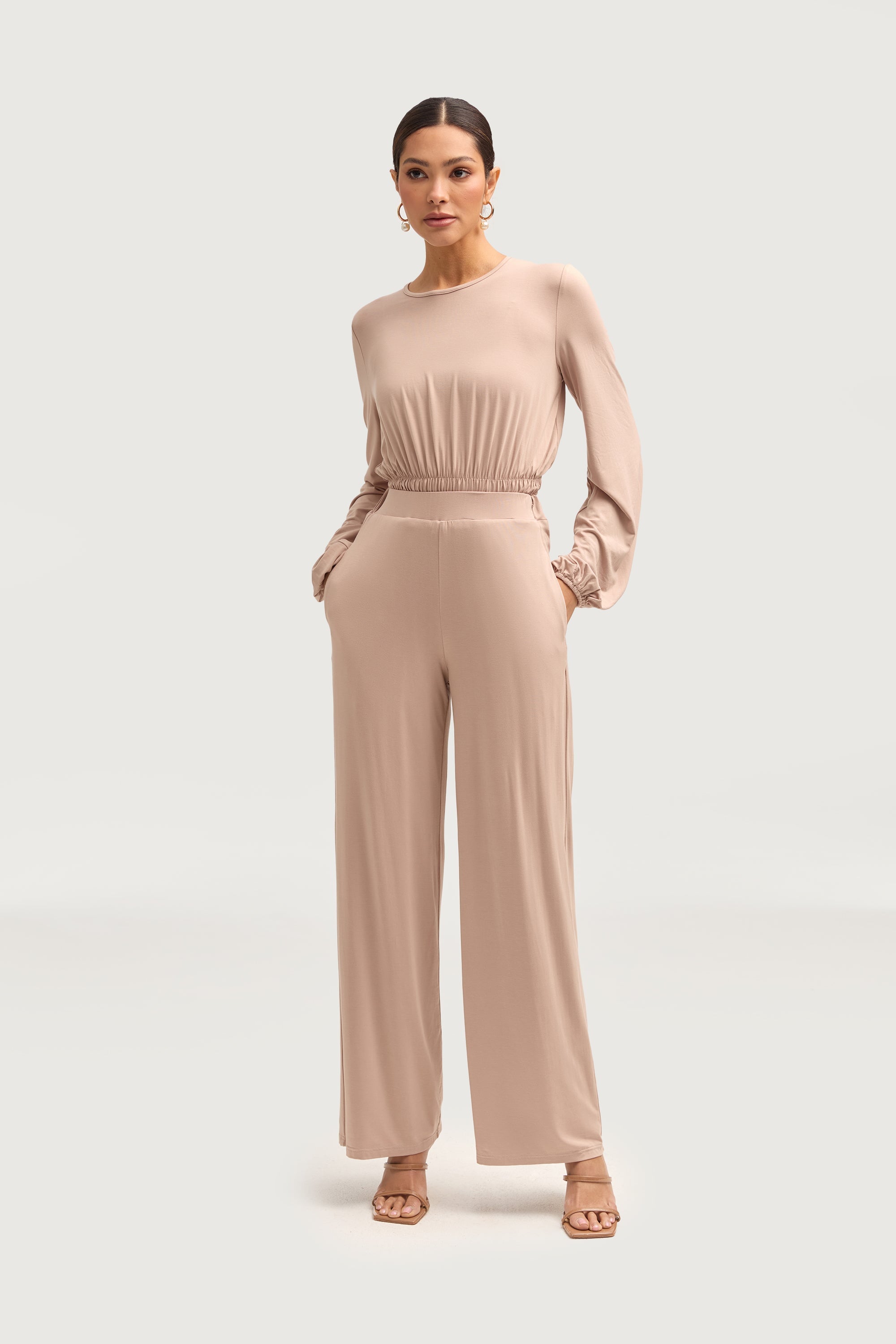 Rouched Top & Wide Leg Pants Matching Set - Mink Sets Veiled 