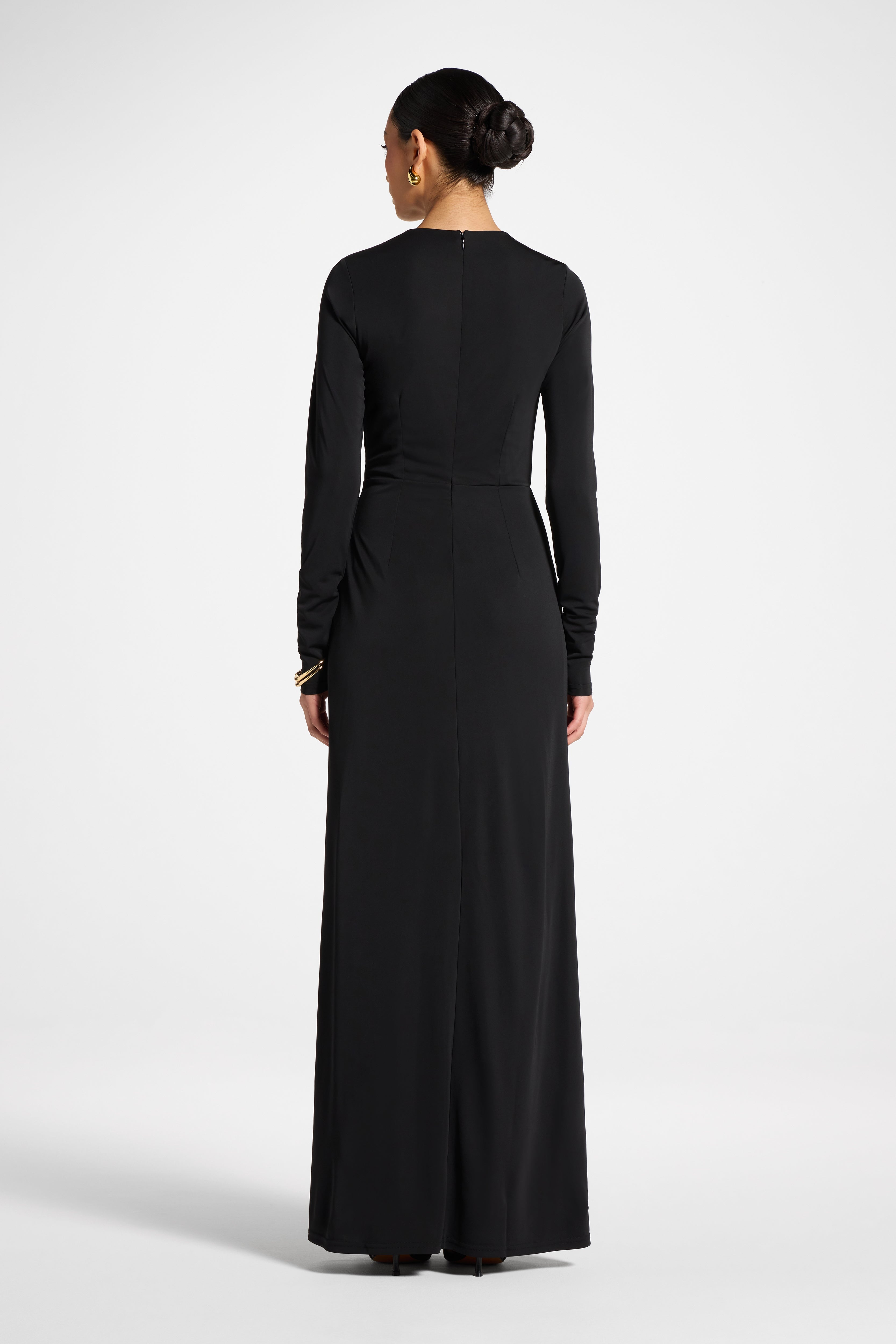 Rouched Wrap Maxi Dress - Black Abayas Veiled 