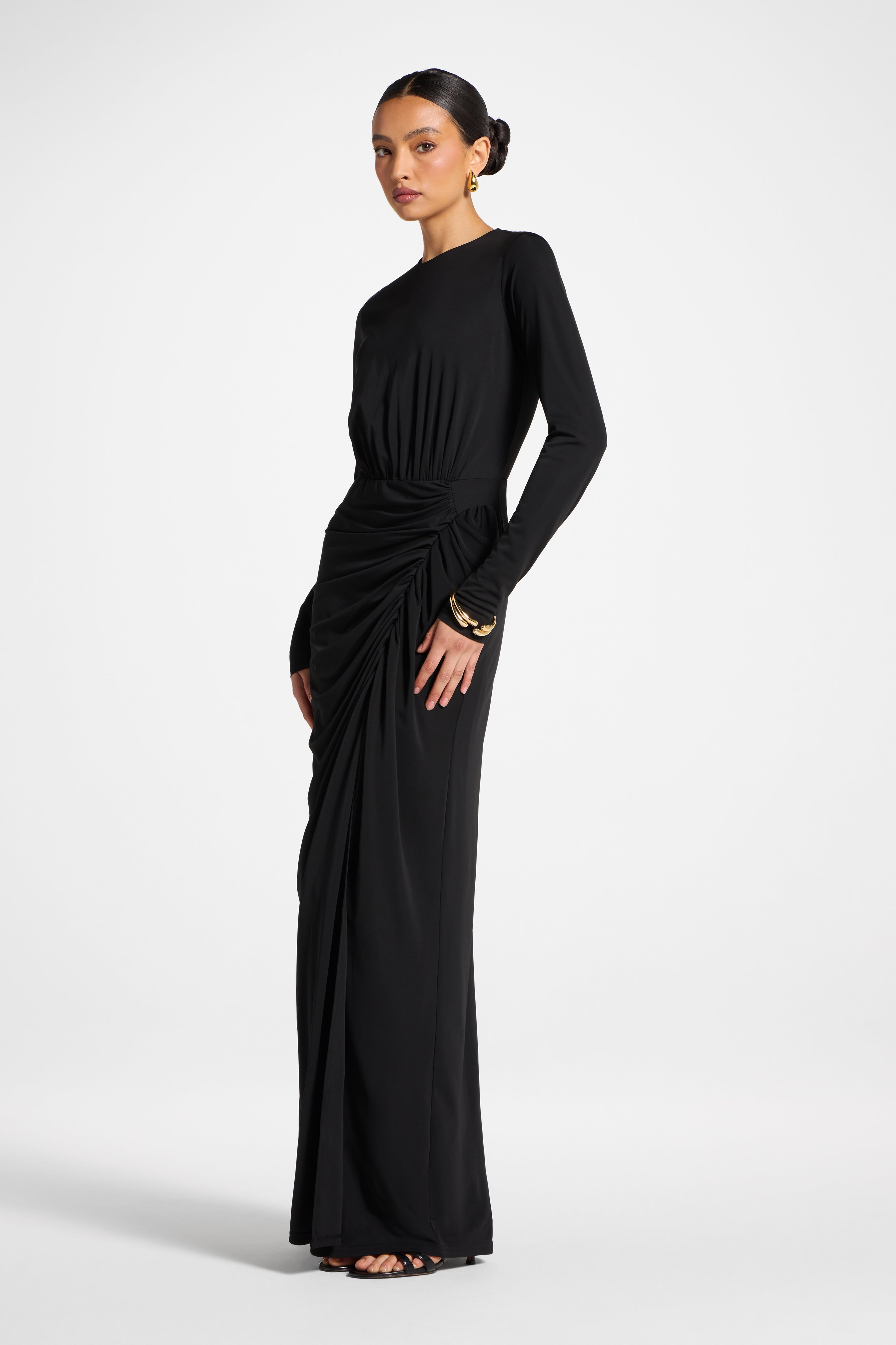 Rouched Wrap Maxi Dress - Black Abayas Veiled 