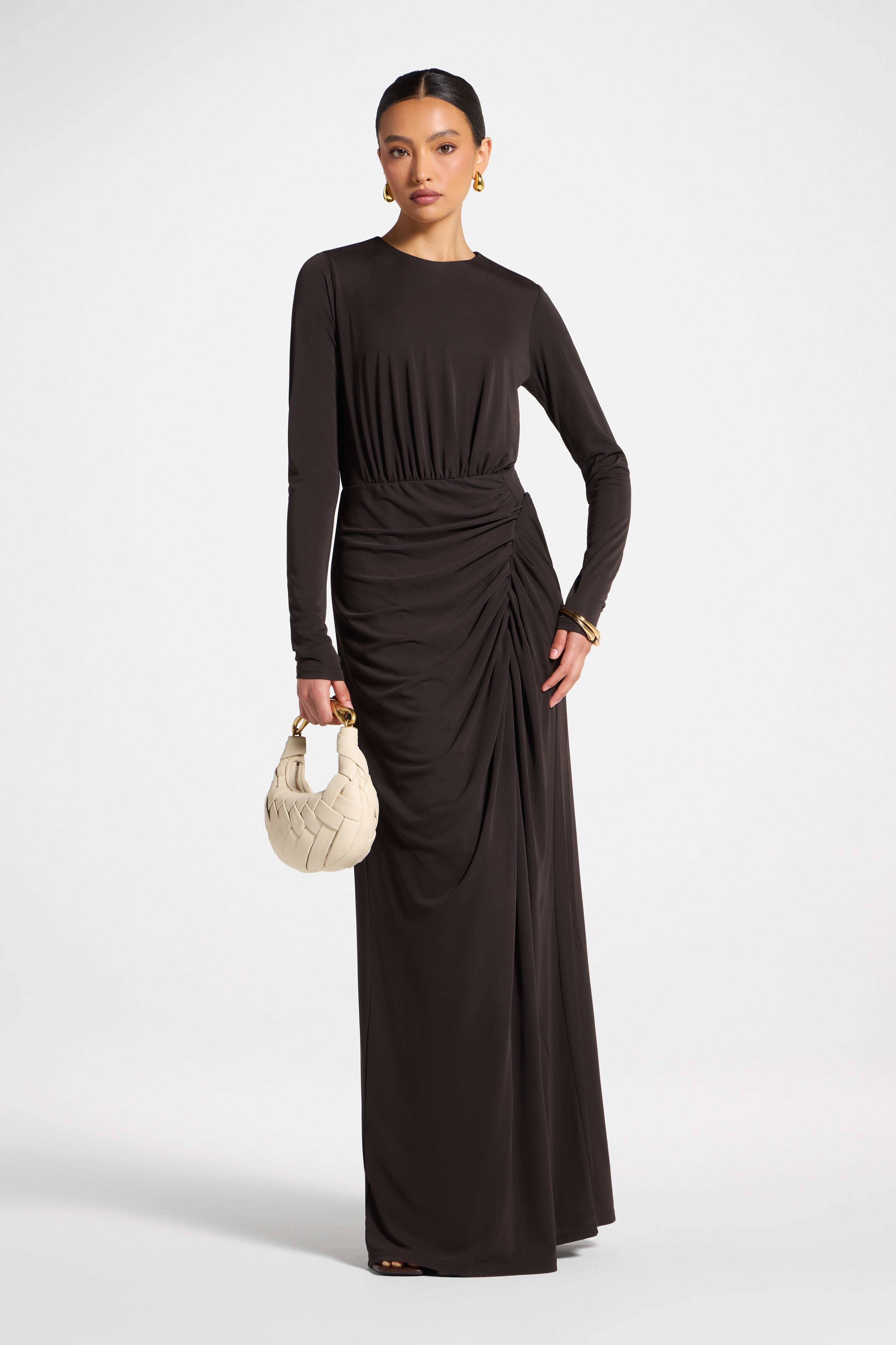 Rouched Wrap Maxi Dress - Chocolate Torte Abayas Veiled 