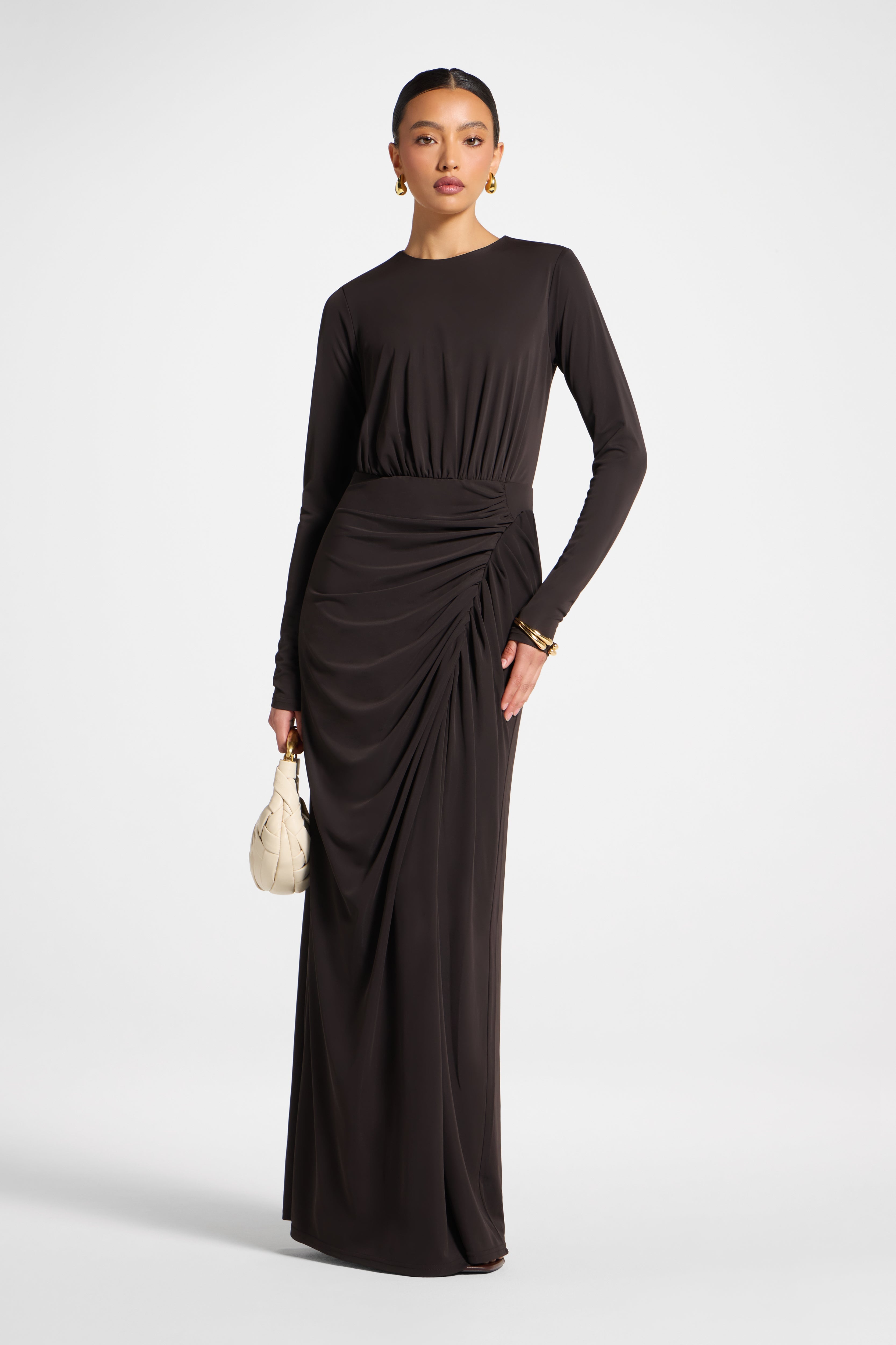Rouched Wrap Maxi Dress - Chocolate Torte Abayas Veiled 