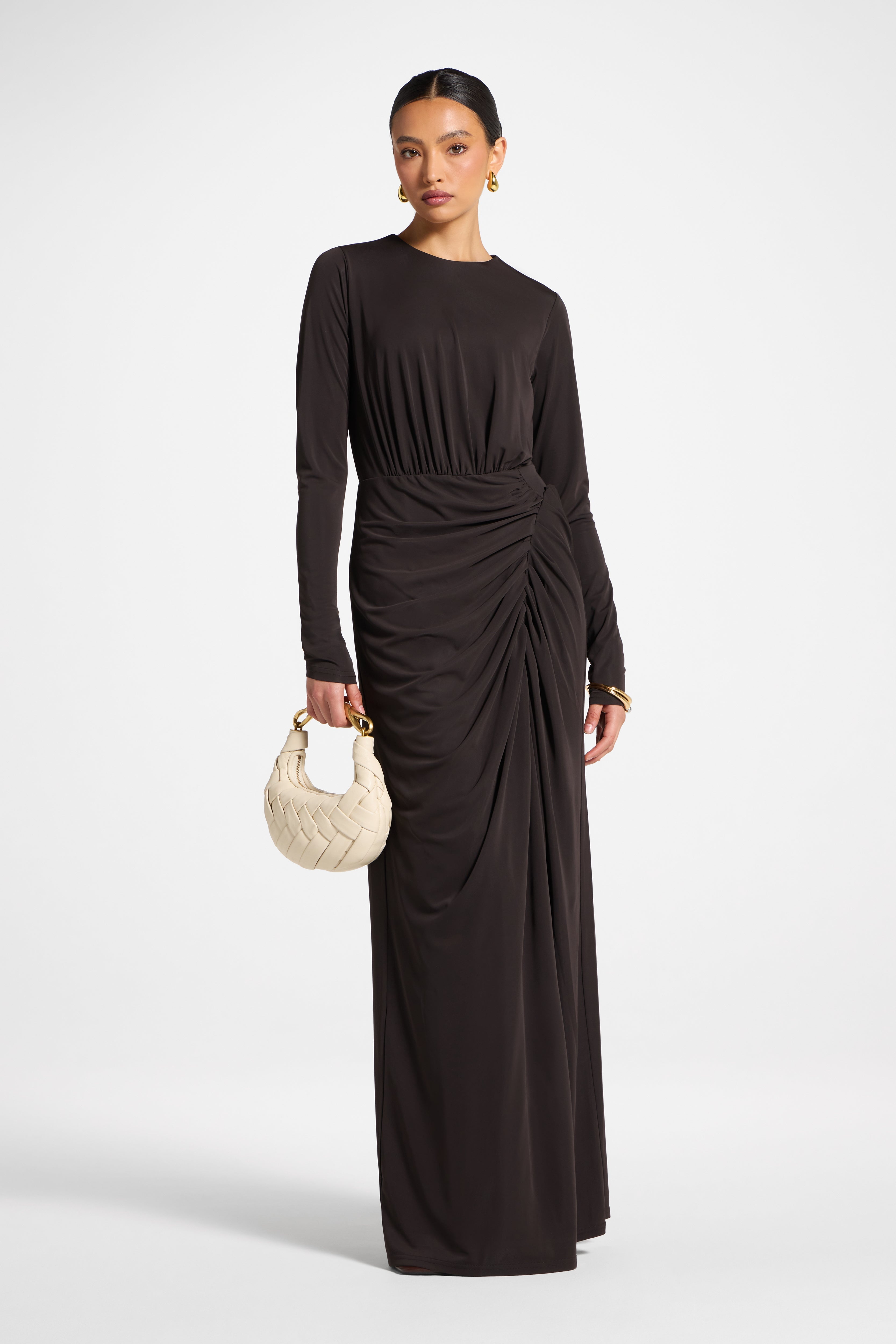 Rouched Wrap Maxi Dress - Chocolate Torte Abayas Veiled 