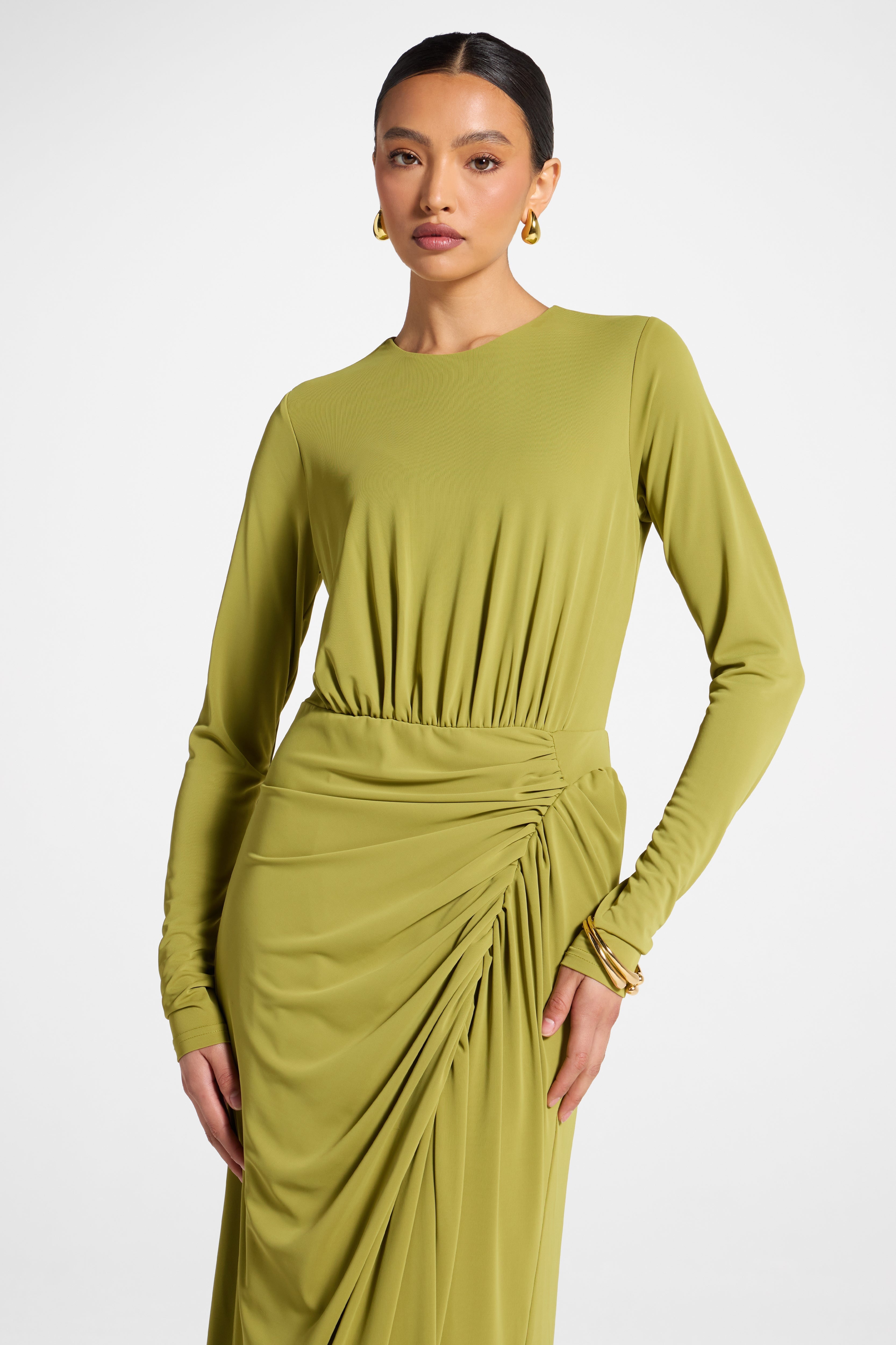 Rouched Wrap Maxi Dress - Evergreen Abayas Veiled 