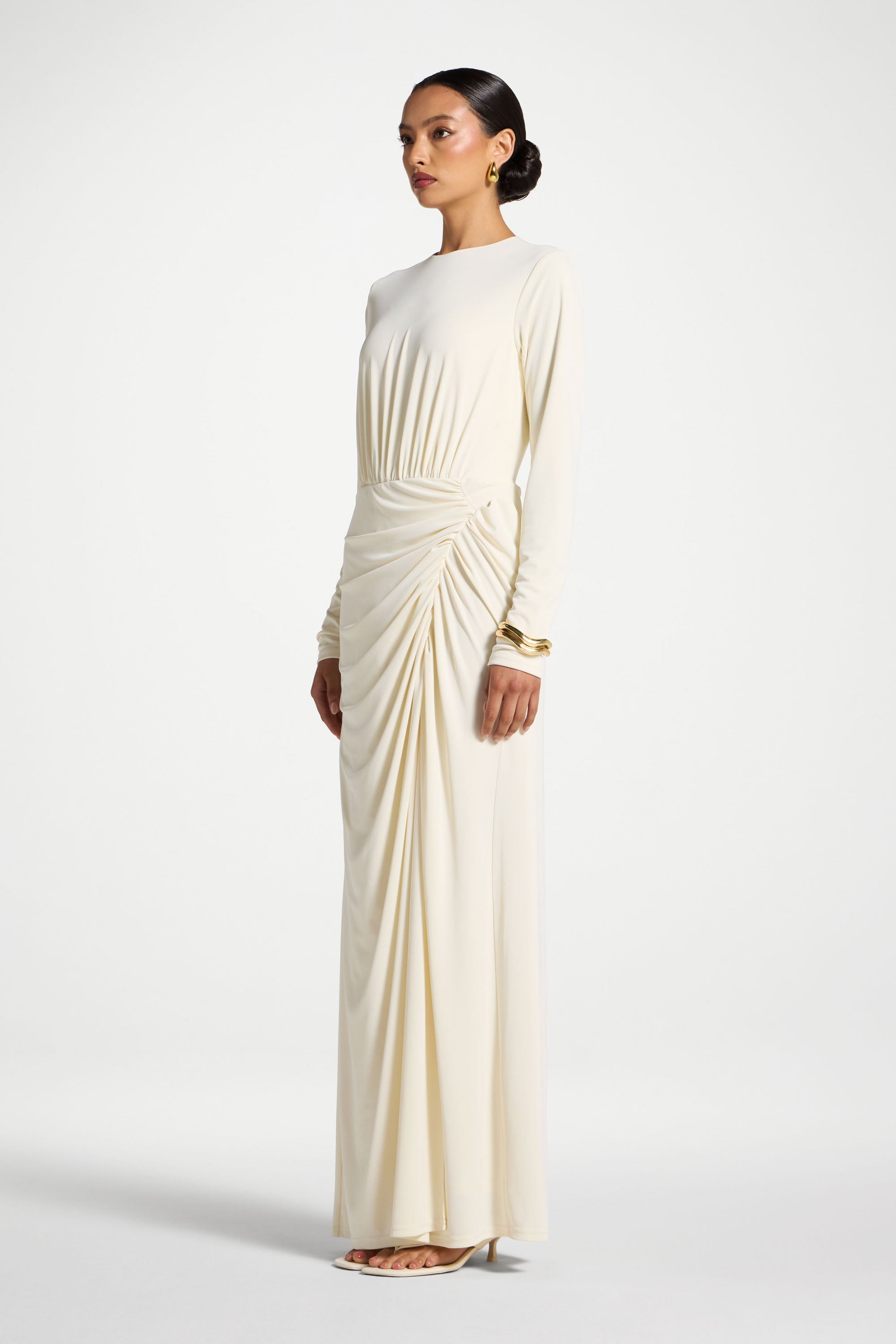 Rouched Wrap Maxi Dress - Ivory Abayas Veiled 