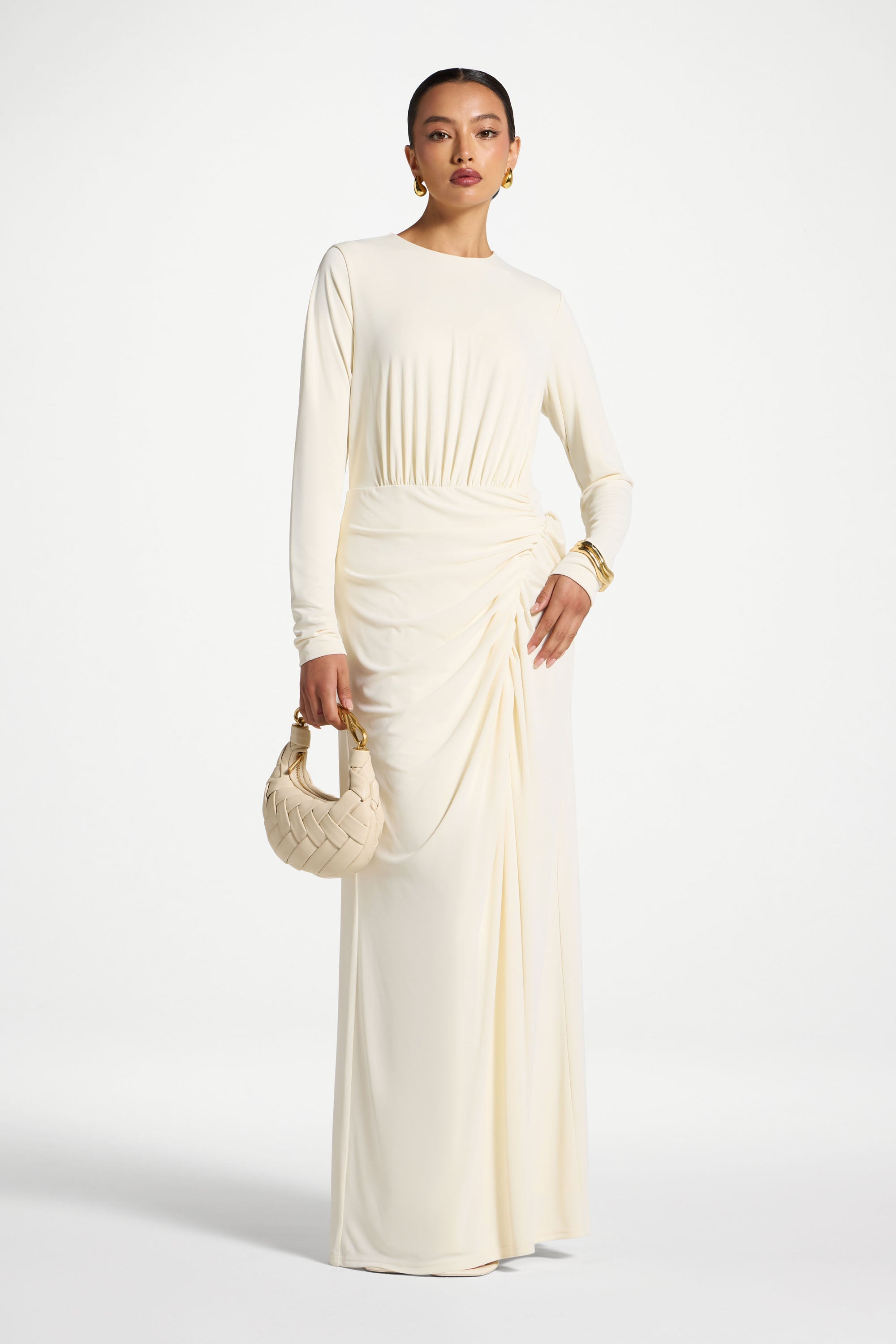Rouched Wrap Maxi Dress - Ivory Abayas Veiled 