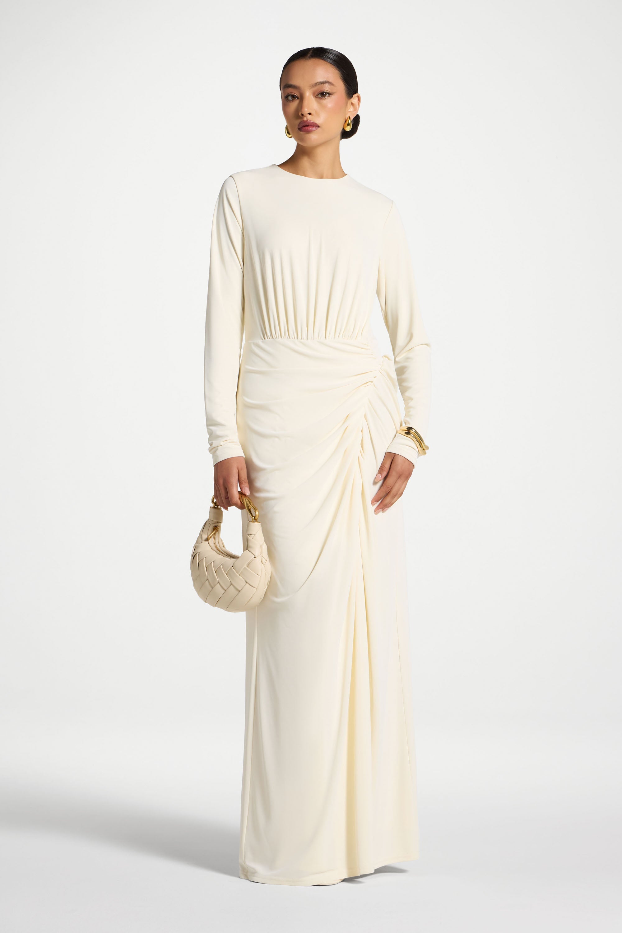 Rouched Wrap Maxi Dress - Ivory Abayas Veiled 