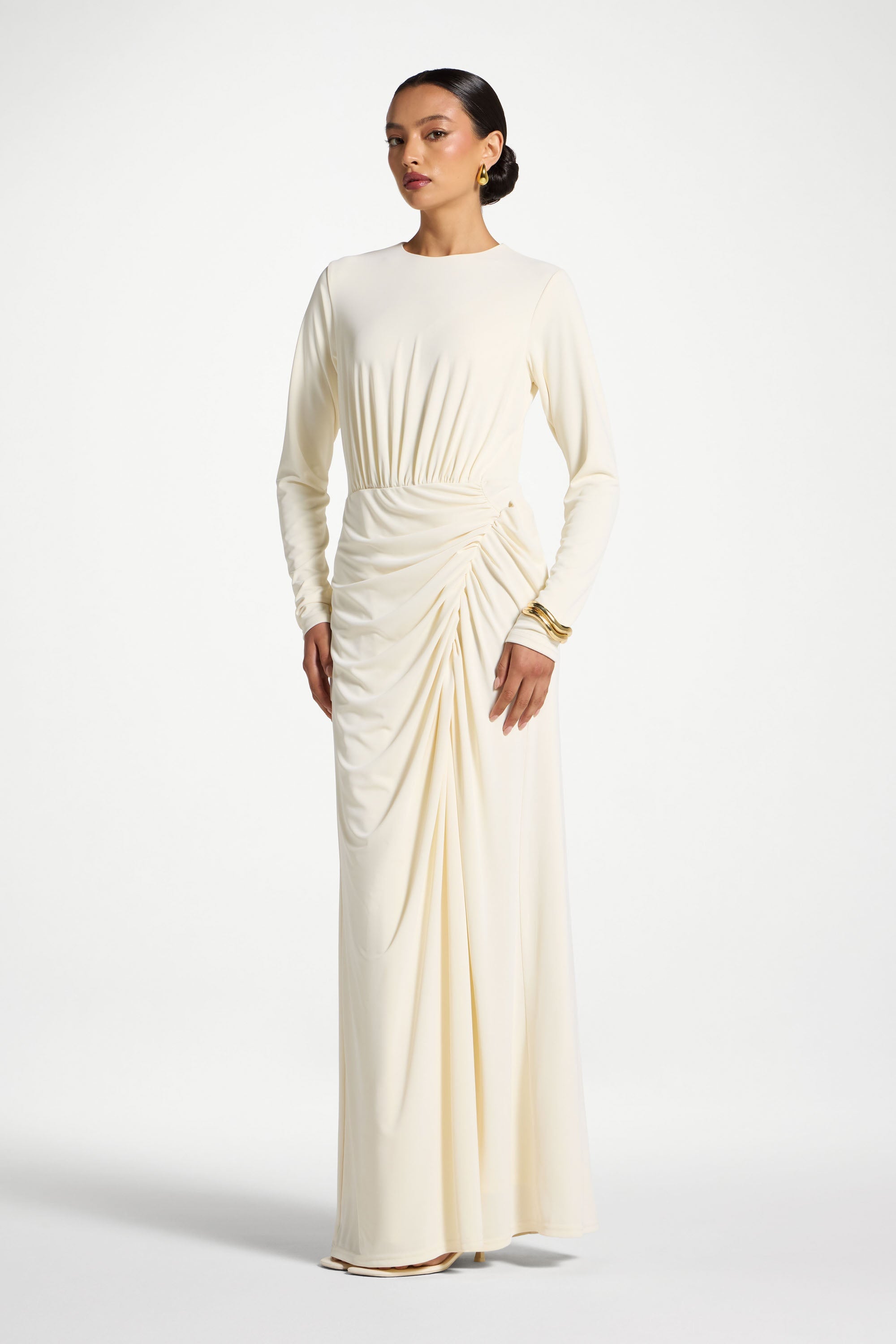 Rouched Wrap Maxi Dress - Ivory Abayas Veiled 