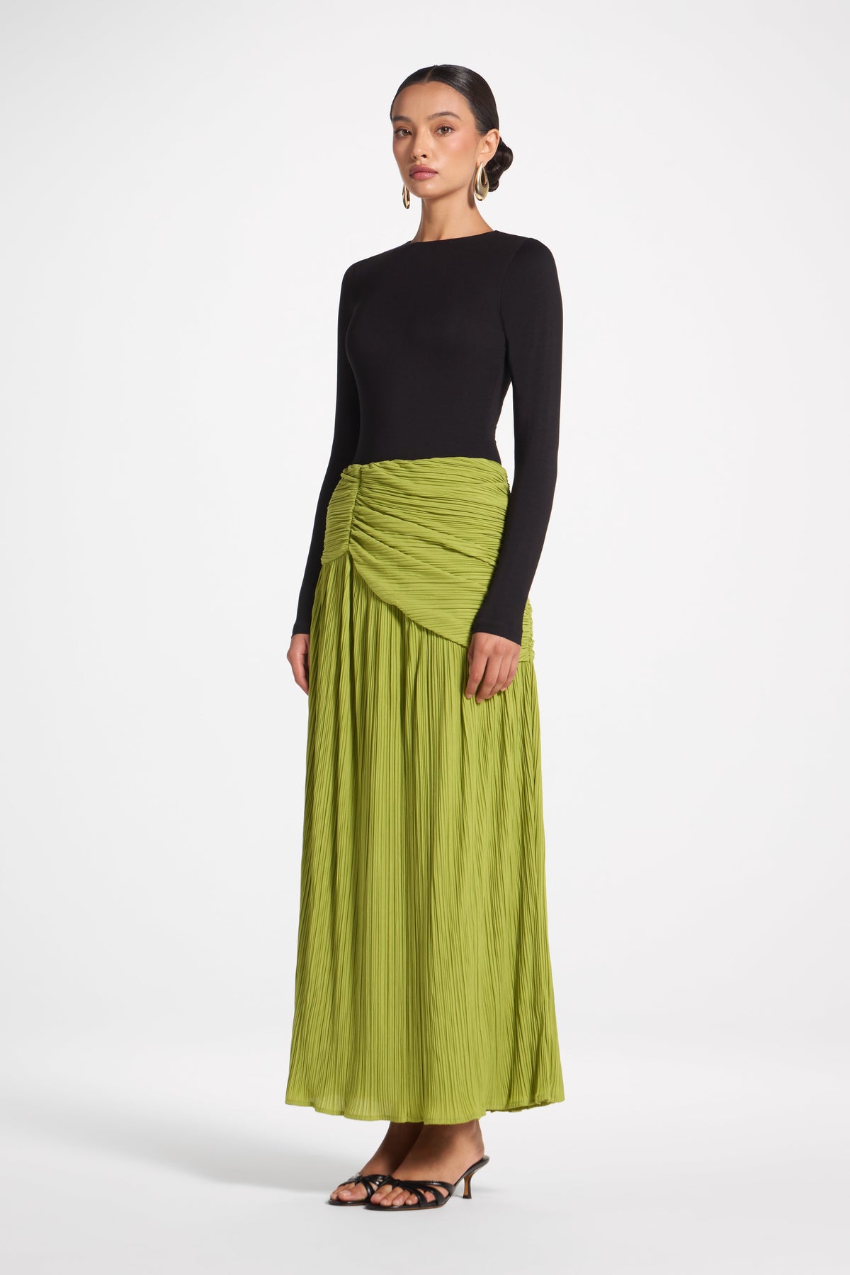Ruched Panel Maxi Skirt - Cypress Skirt Veiled 