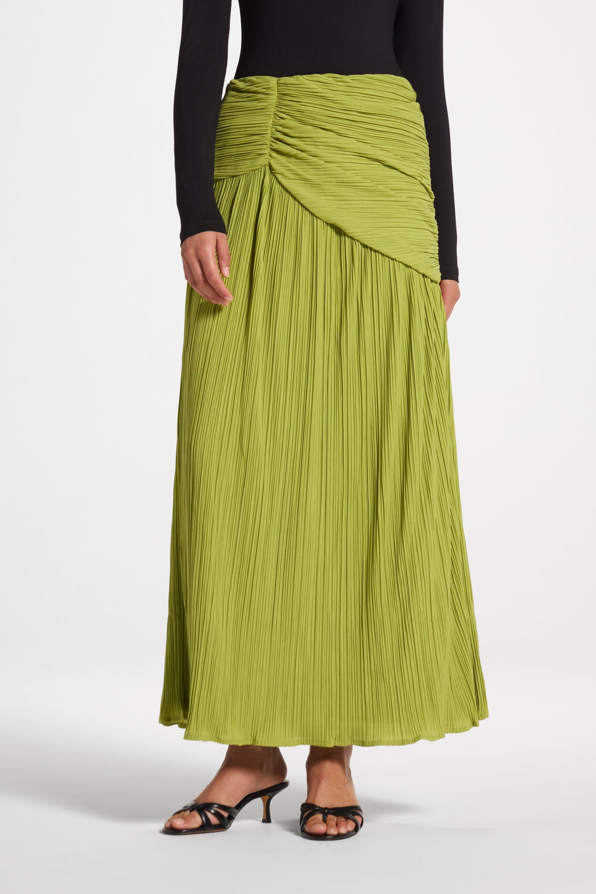 Ruched Panel Maxi Skirt - Cypress Skirt Veiled 