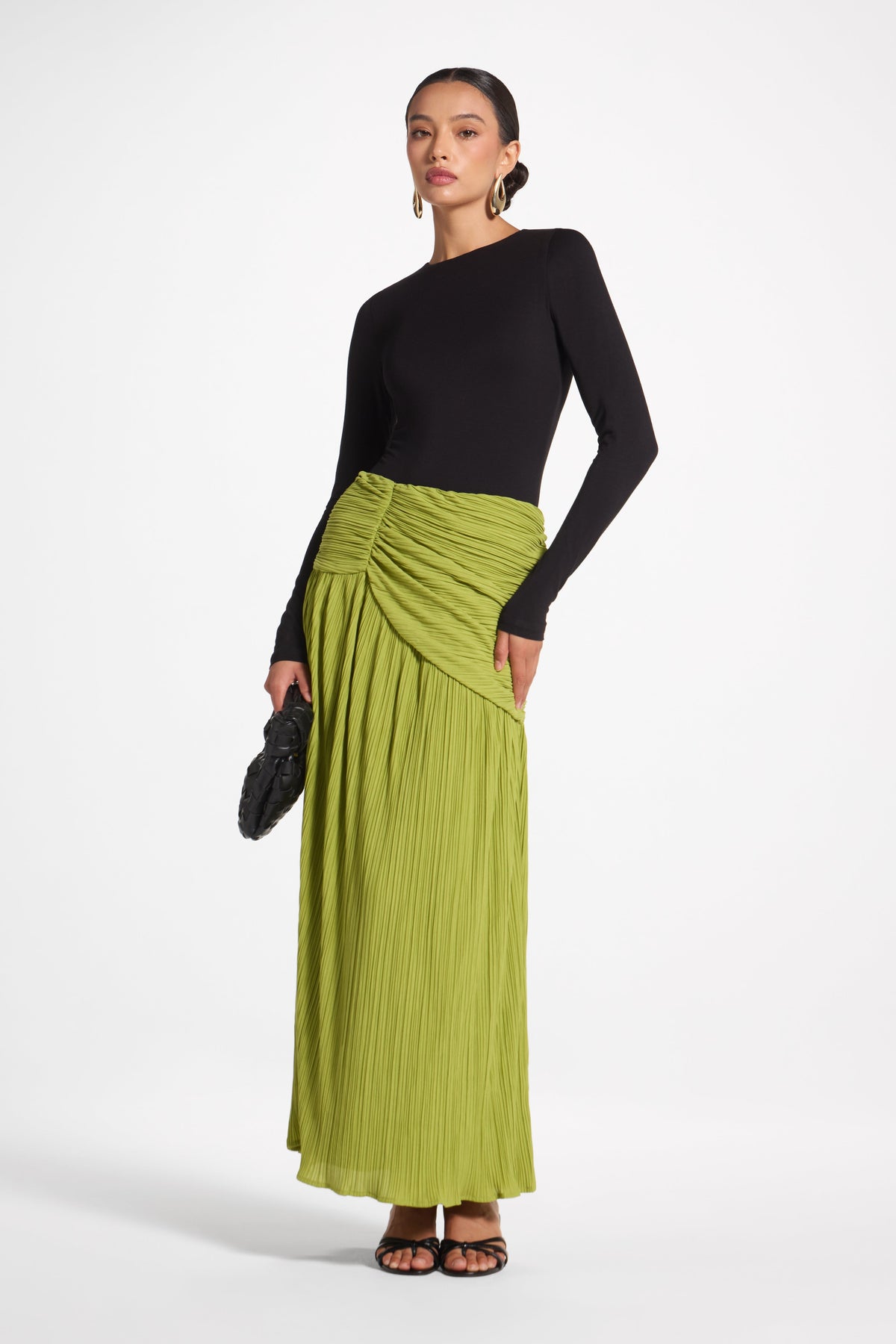 Ruched Panel Maxi Skirt - Cypress Skirt Veiled 