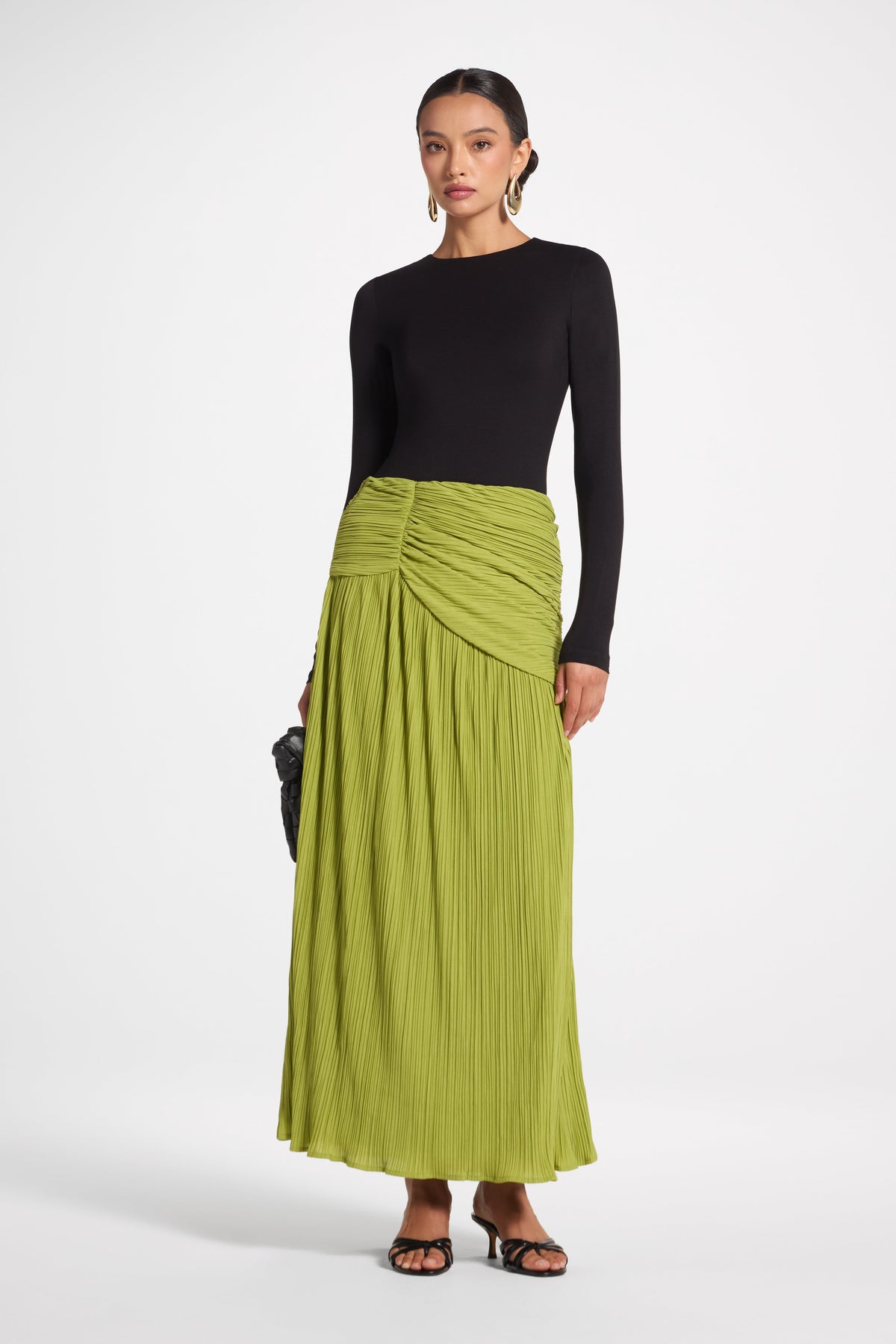 Ruched Panel Maxi Skirt - Cypress Skirt Veiled 